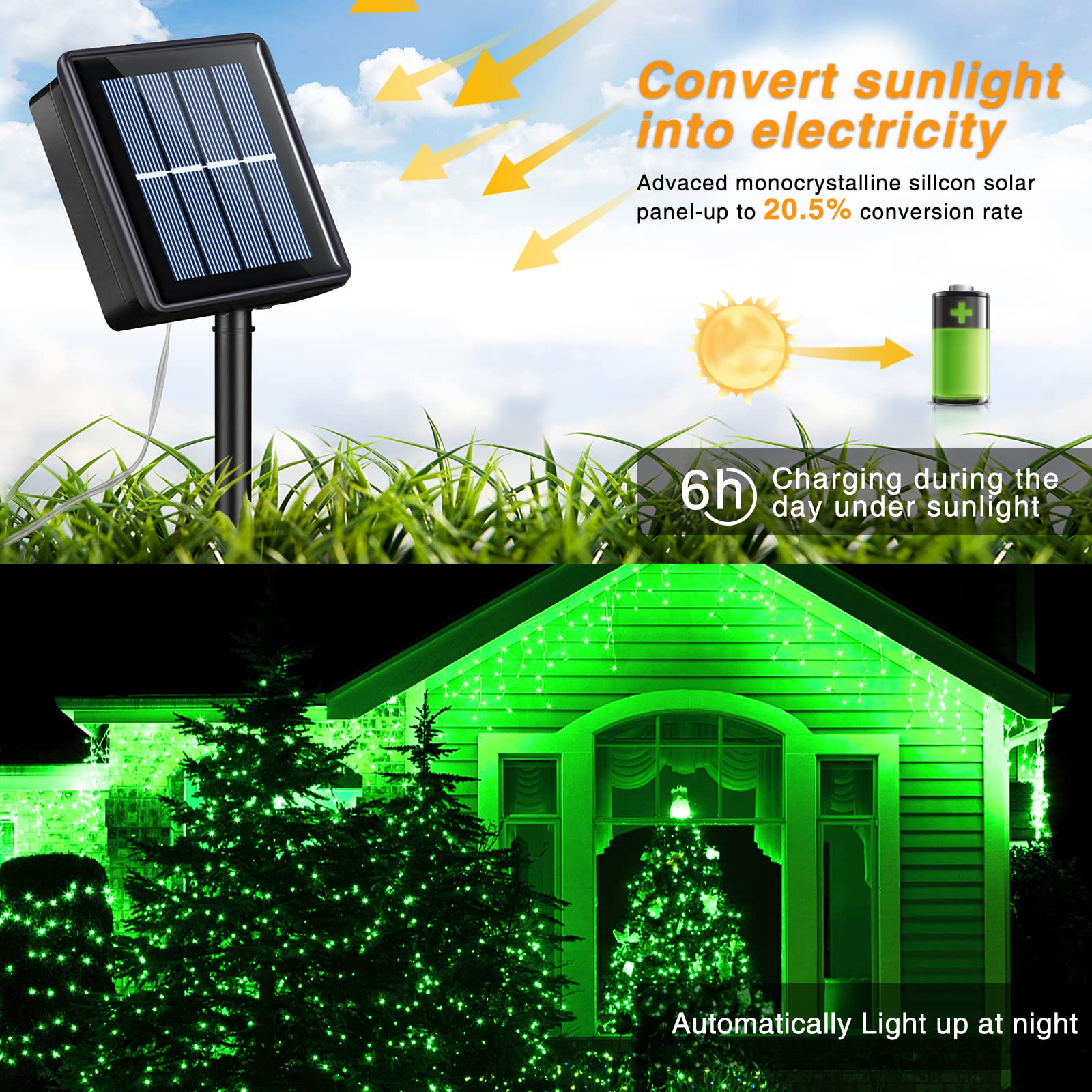Qitong 400 Led Green Solar Fairy Lights, 144Ft Waterproof Copper Twinkle Lights For Outdoor Decor