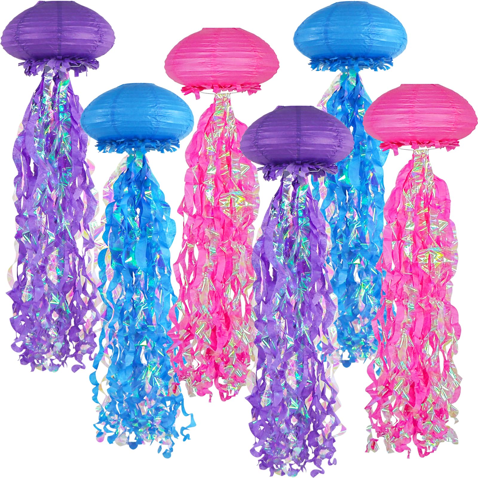 Jellyfish Paper Lanterns, Under The Sea Party Decorations, Dark Pink Blue Purple Hanging Jelly Fish Lantern For Kids Birthday De