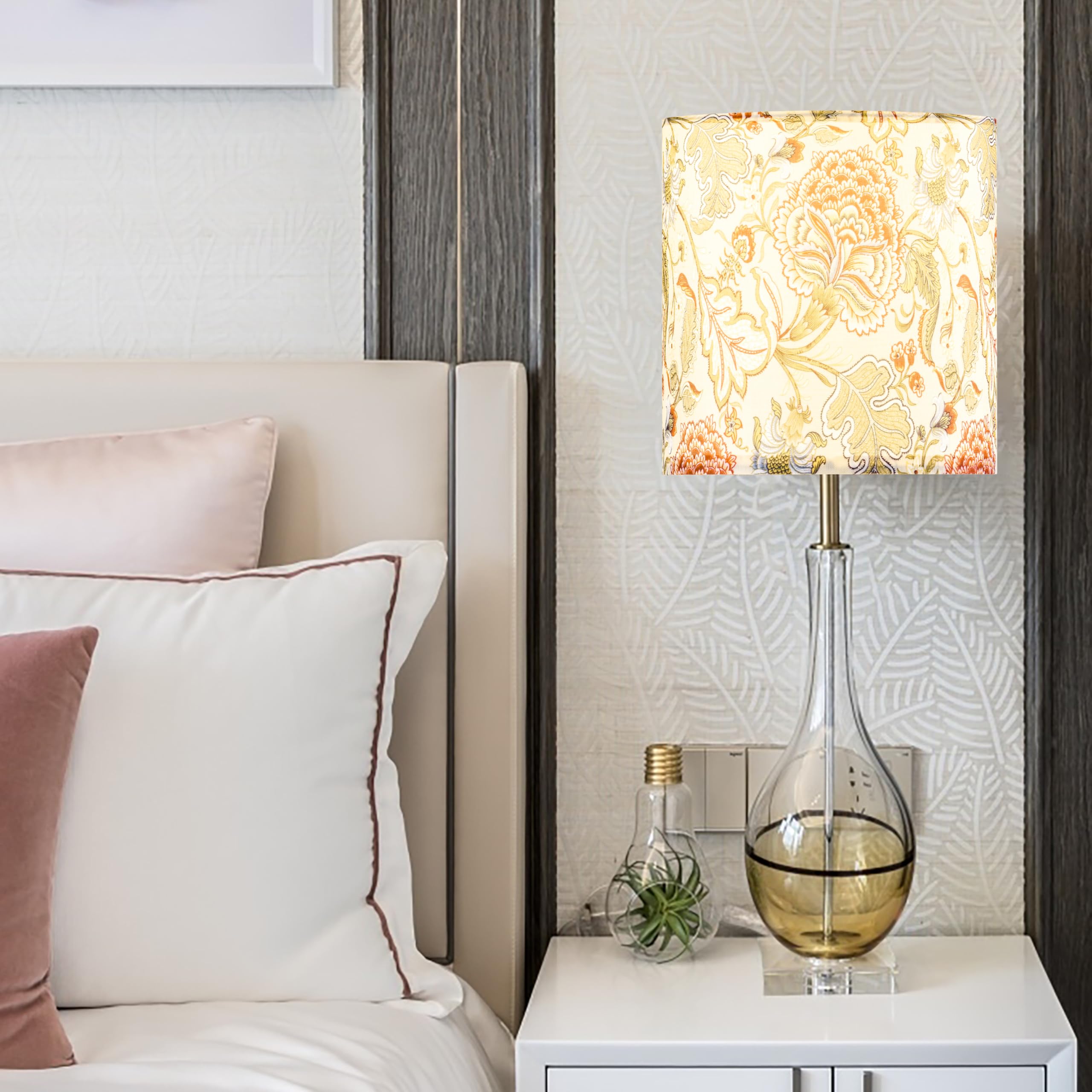 Go&So Set Of 2 Small Tall Lamp Shades  10 Top X 10 Bottom X 10 High Drum Lamp Shade Printing Flowers Plants -Lampshades For Floor Lamps Table Lamp  Modern Lamp Shade Replacement  Assembly Required