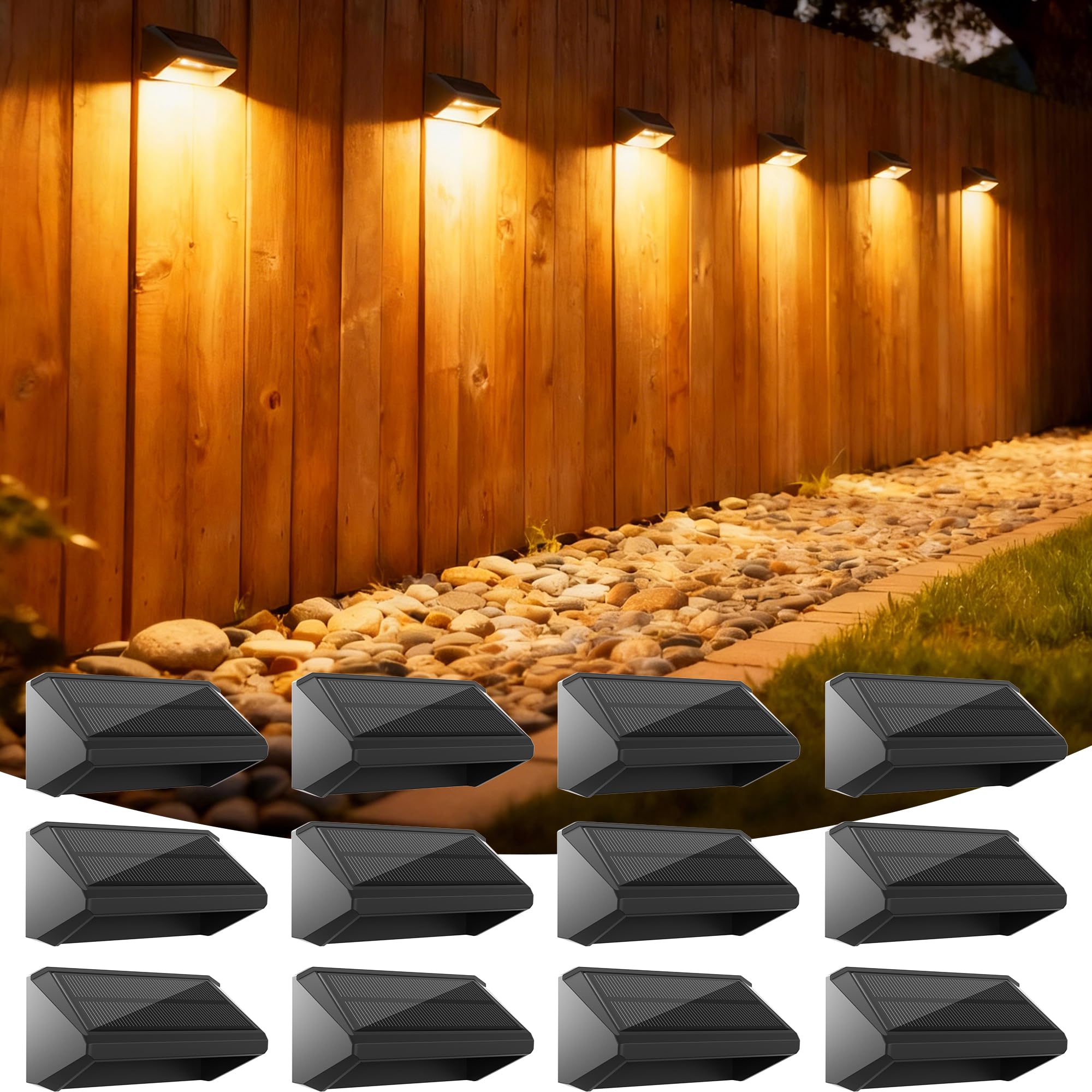 KEILAIMO Solar Fence Lights Outdoor, 12 Pack Ultra-Bright 100 Lumens Fence Lights Solar Powered, IP65 Waterproof, 9 Color Modes,
