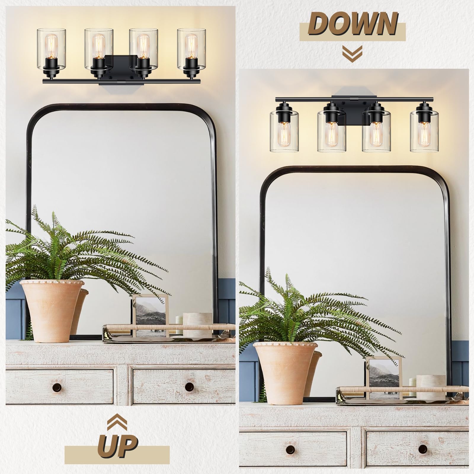 Bathroom Vanity Light Over Mirror,Vanity Light For Bathroom,Bathroom Light Fixture Wall Sconce Lighting For Bedroom,Living Room (Black, 4-Light)