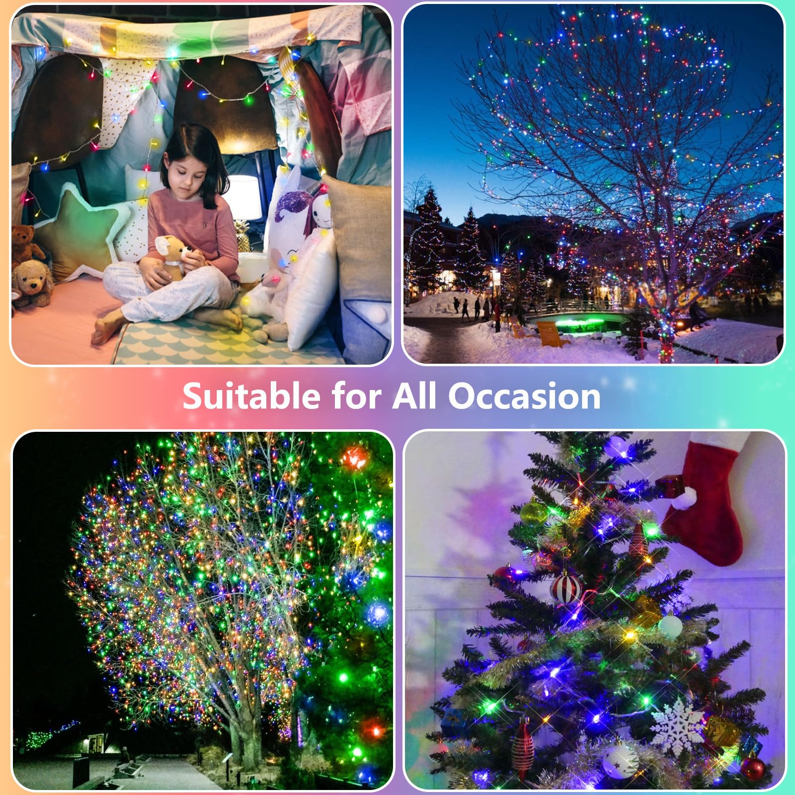 2 Pack Christmas String Lights Battery Operated With Timer  66Ft 200 Led Waterproof Twinkle Lights  8 Modes Fairy Light For Indoor And Outdoor Bedroom Garland Tree Christmas Decorations (Multicolor)