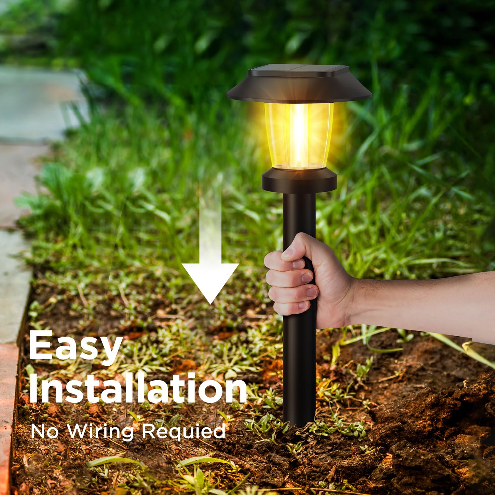 ALEPOD Solar Pathway Lights - 12 Pack Waterproof Garden Lights, Warm White, 3 Lighting Modes for Yard, Lawn, Walkway, Driveway