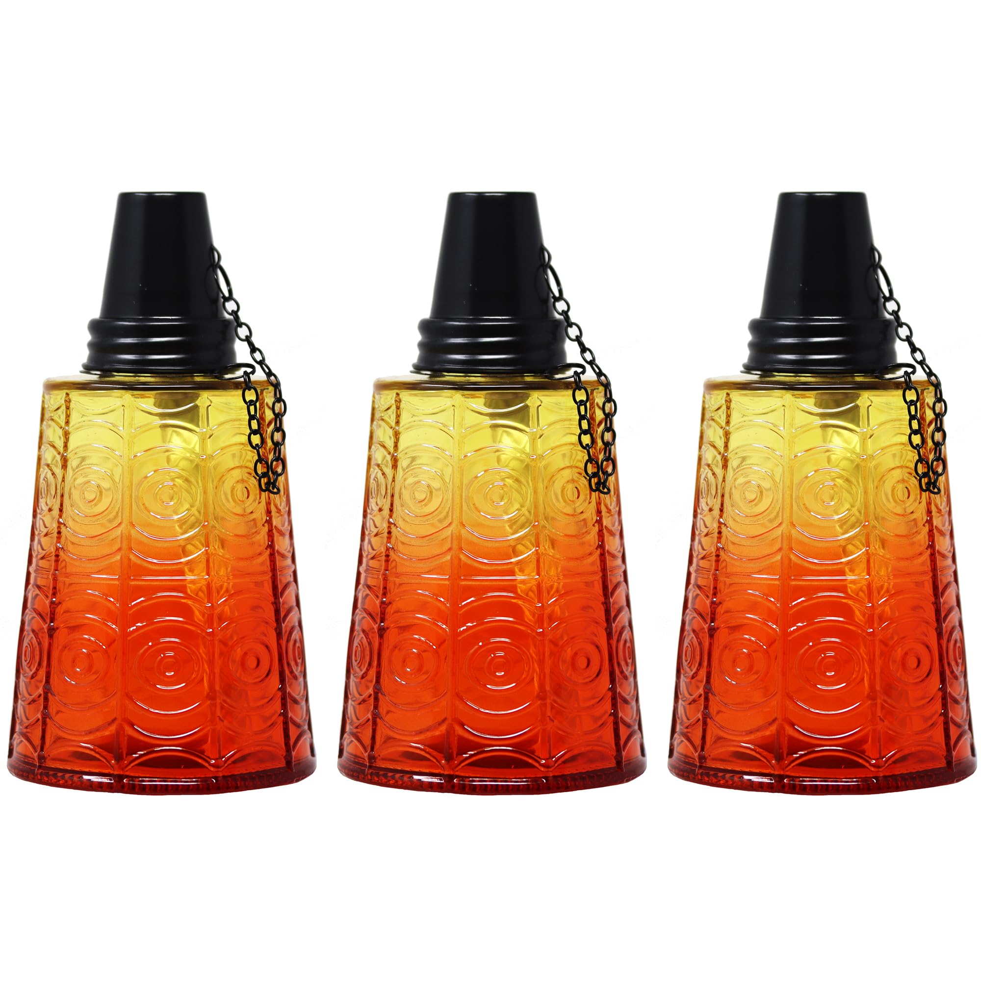 Seraphic Citronella Table Top Torches, Decorative Glass, Set of 3, 16oz, Sunset Orange