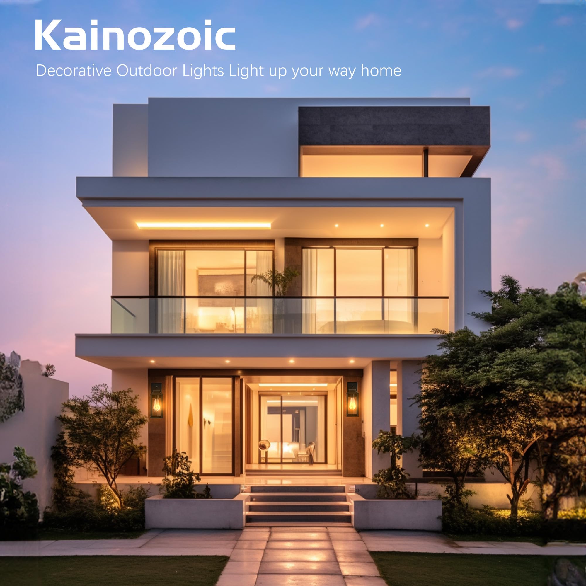 Kainozoic Motion Sensor Outdoor Wall Lantern, Waterproof, Black, Metal, Model 902, 1 Pack