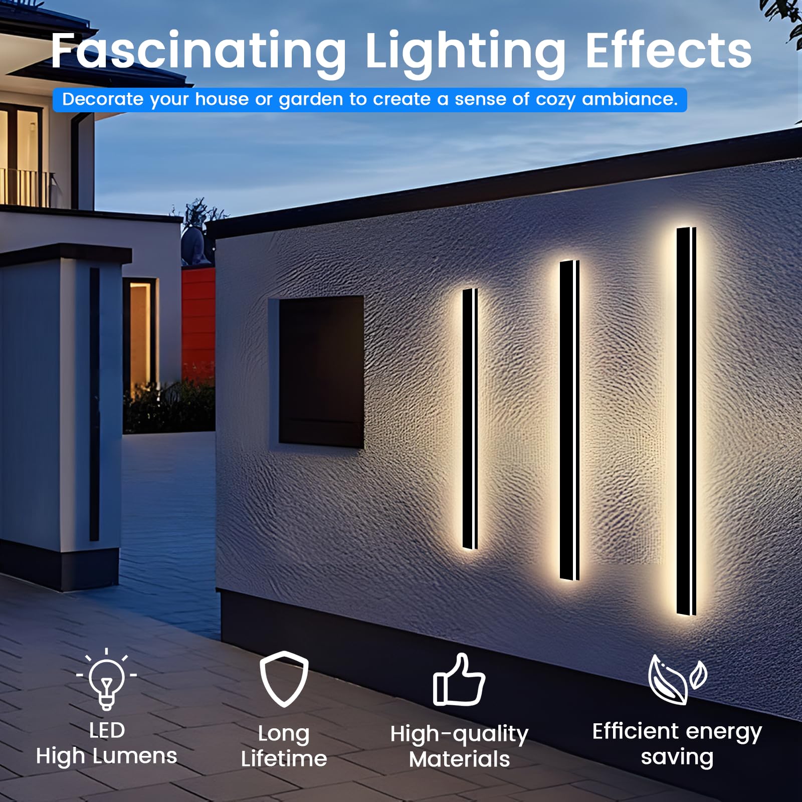 Niuzdu Outdoor Wall Lights For House - 94Inch Modern Outdoor Wall Light Fixture Long Strip Wall Sconce, Ip65 Waterproof Exterior Wall Mount Outside Garage Lights For Living Room, Porch