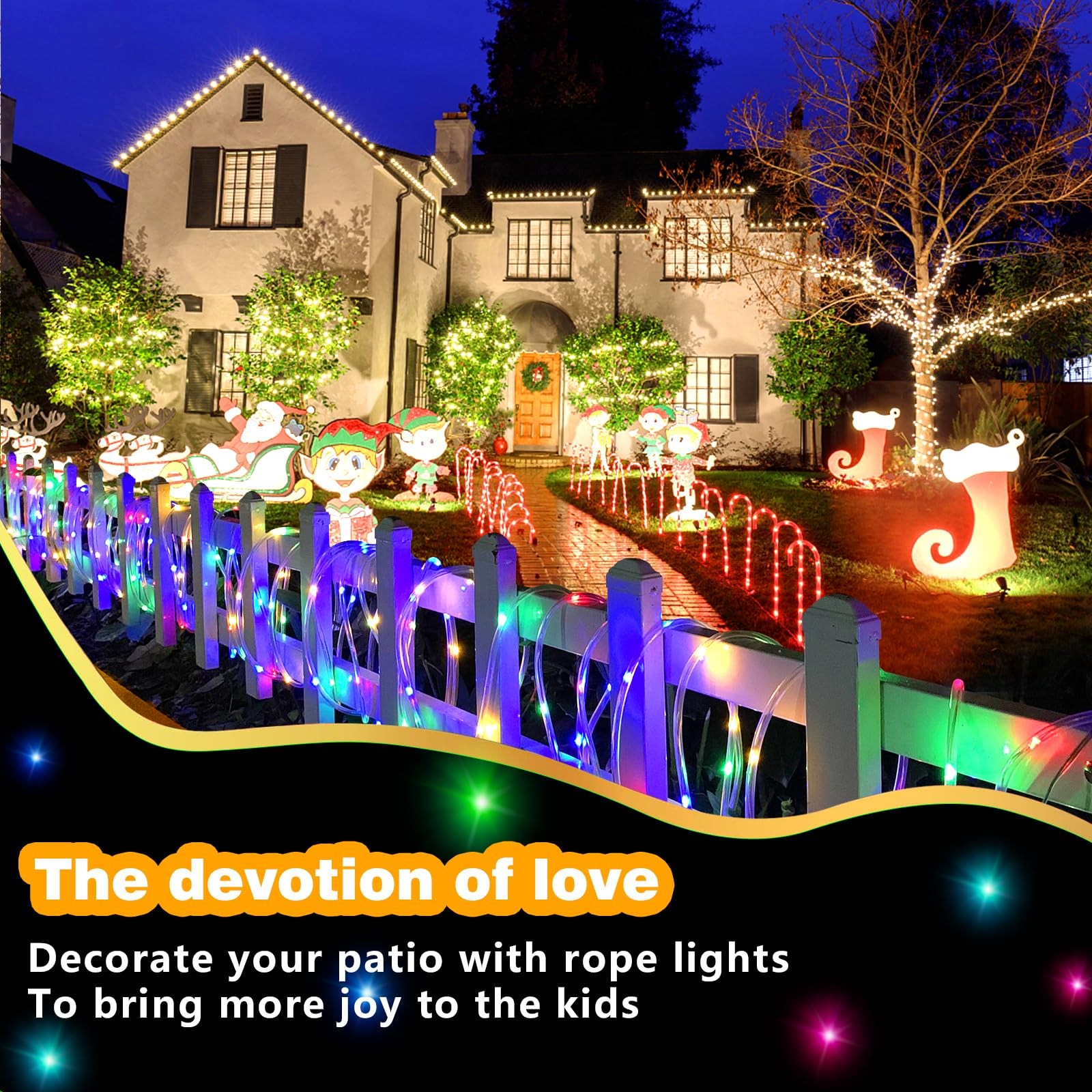 GLPE Solar String Lights, 66ft 200 LED, Multicolor, USB & Solar Powered, Waterproof, Model SL-004