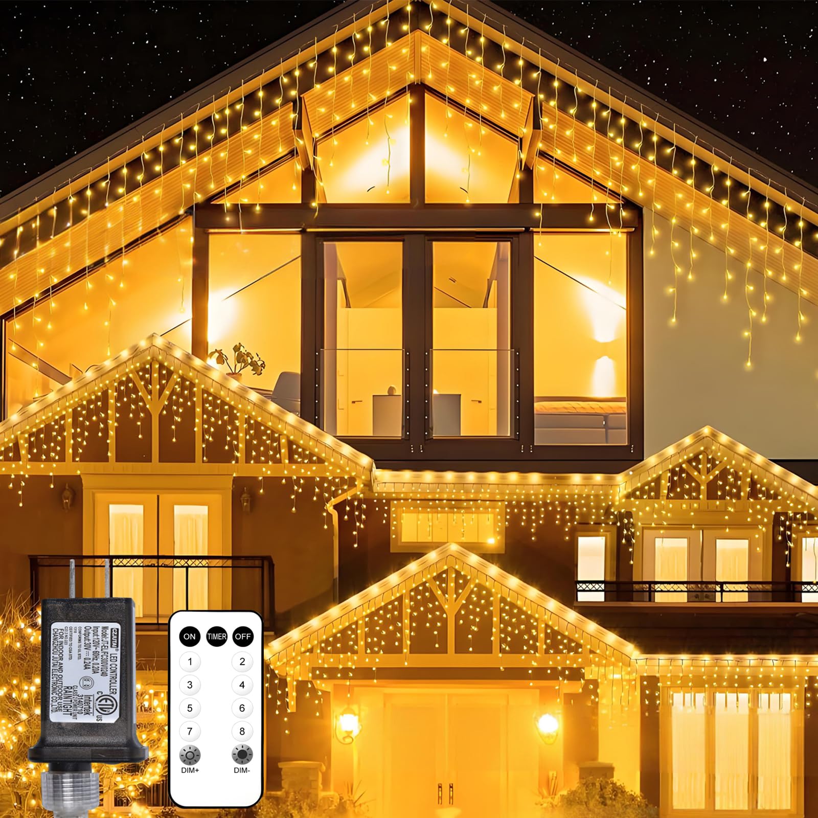 ONSTUY Icicle Lights for Outside,115ft 1000 LEDs Warm White Christmas Light Outdoor,8 Modes,Timer,Plug in Waterproof Twinkly Ici