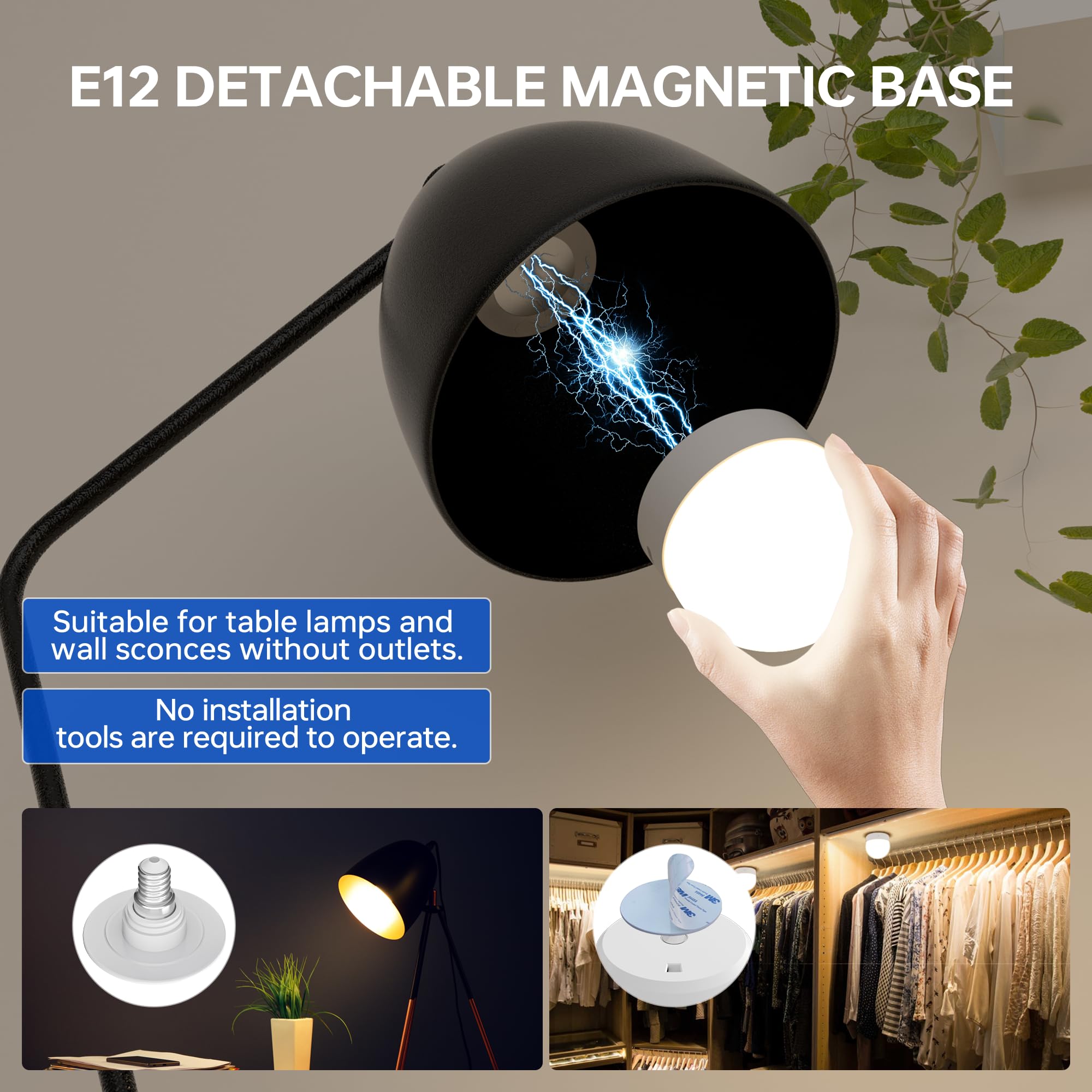 KINDEEP Rechargeable LED Night Light Bulb with Remote, 3000mAh, 3 Color Temperatures, 12 RGB Colors, Wireless, White, 2pcs