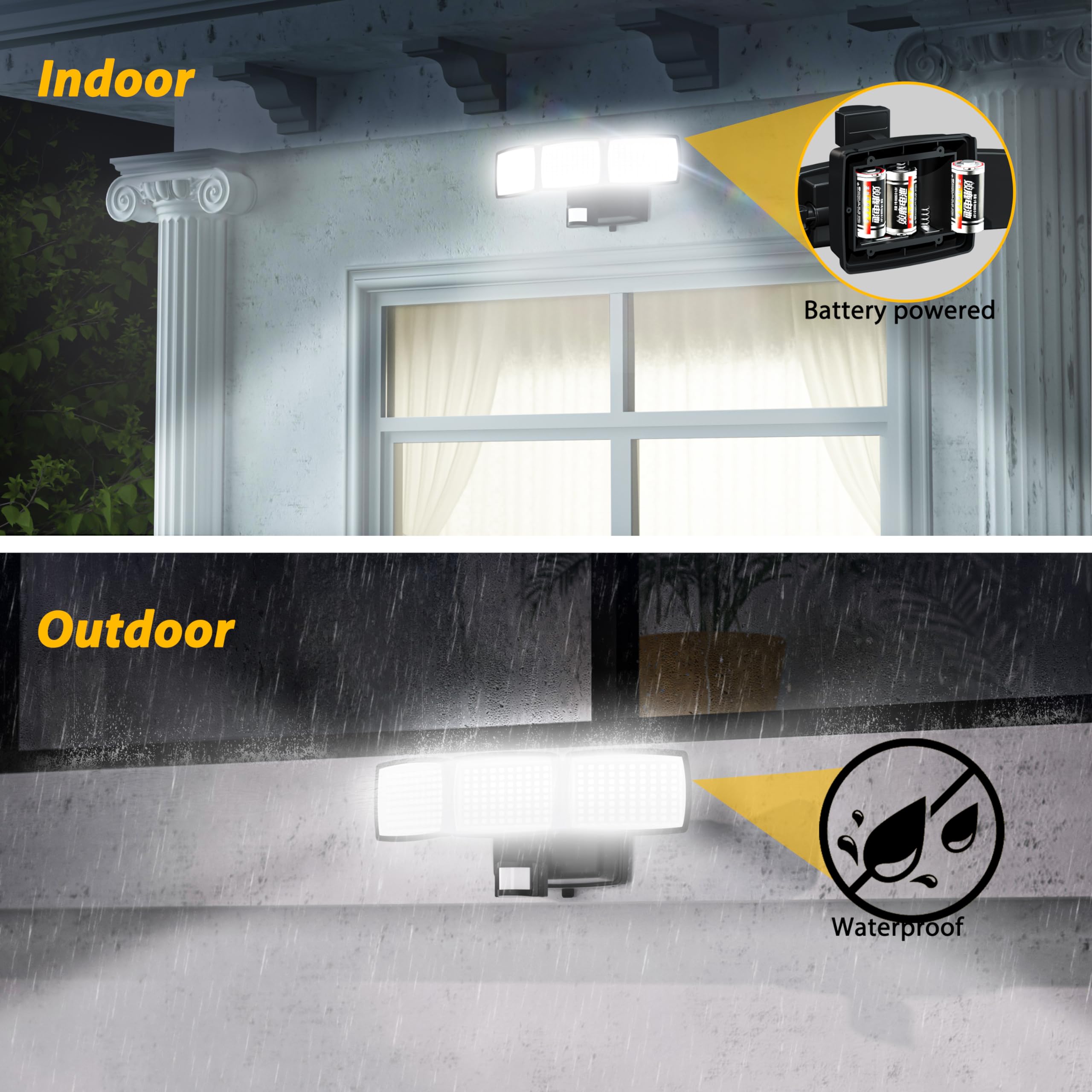 Battery Powered Motion Sensor Outdoor Lights, 1500Lm Flood Lights, Ip65 Waterproof Security Lights,Motion Detector Lights Wirele