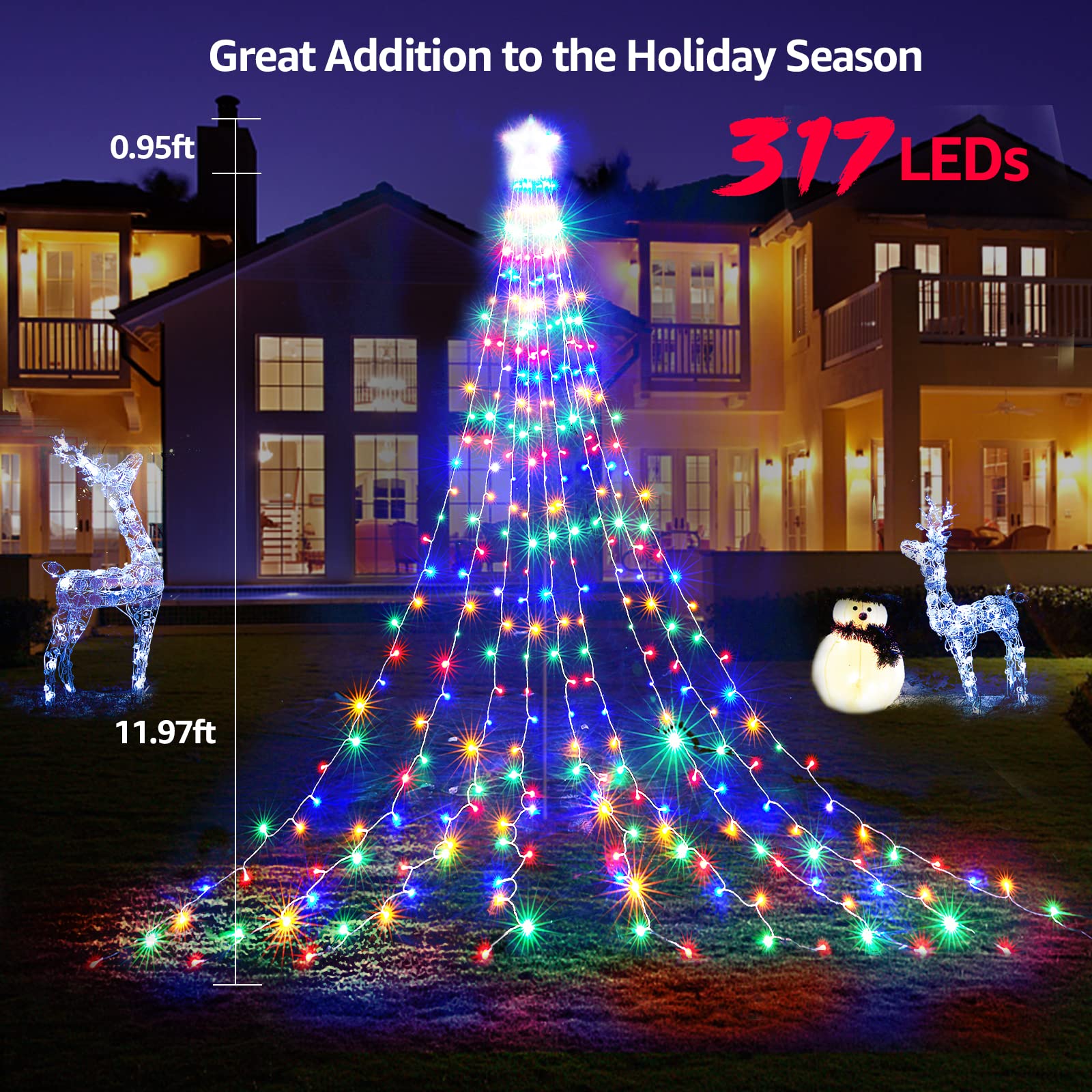 Blctec Outdoor 317 Led Waterfall Tree Lights, 9 Strands With Timer - 8 Modes, Waterproof Christmas Lights For Garden, Patio, Yar