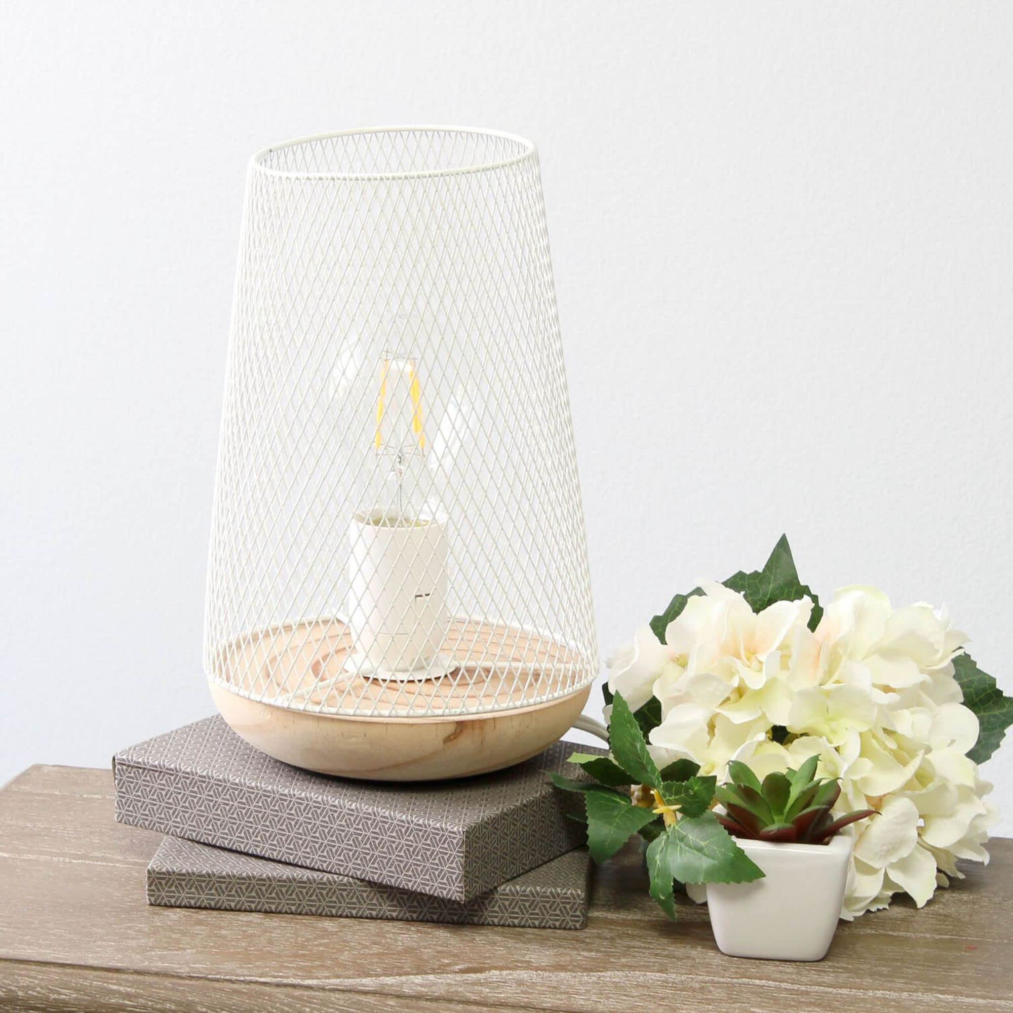Simple Designs Lt1074-Wht Wired Mesh Uplight Table Lamp, White