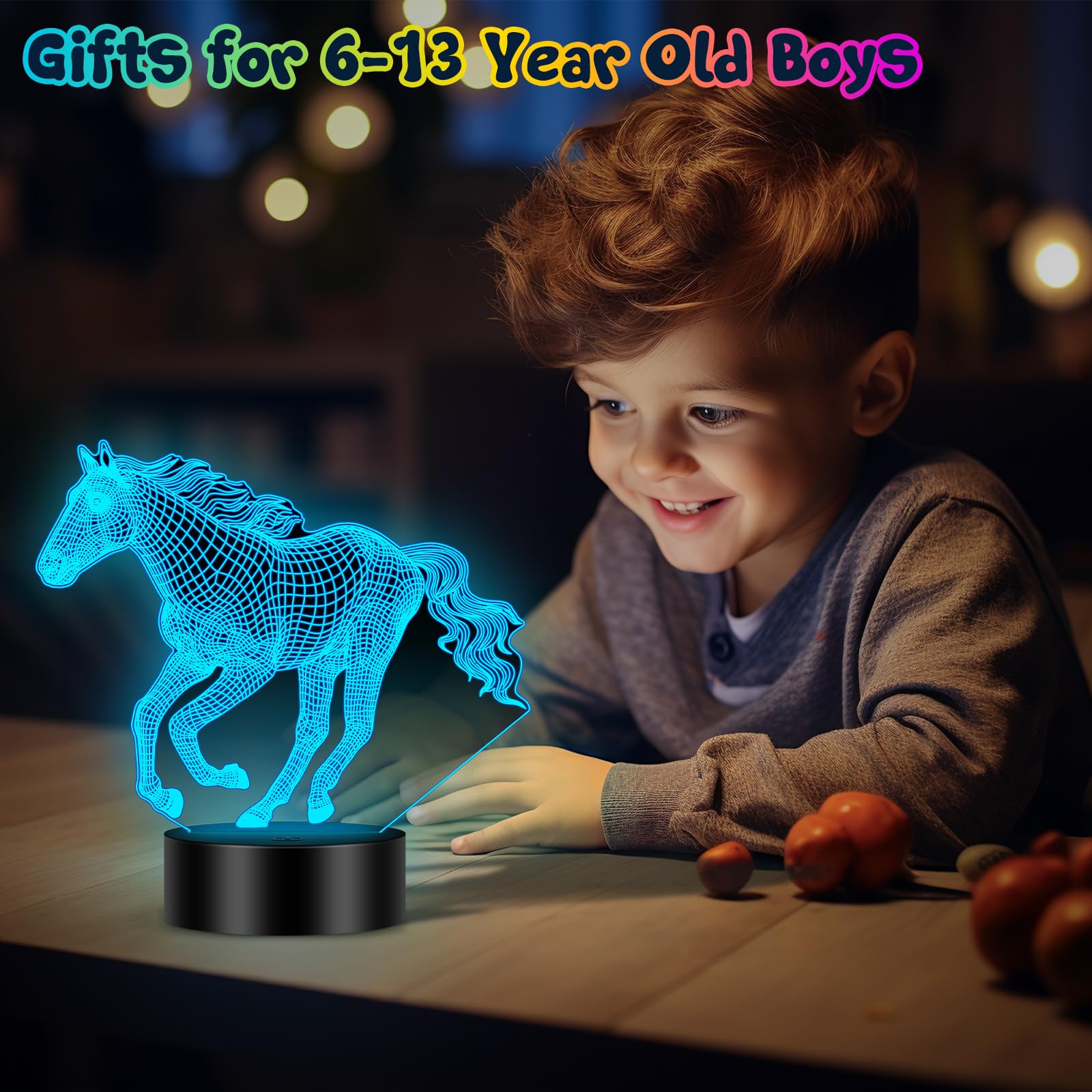 Linkax 3D Illusion Night Light & Soccer Gift For Teens  Boys & Kids - 8 To 12 Year Olds - Football Accessories & Room Decor (Horse)