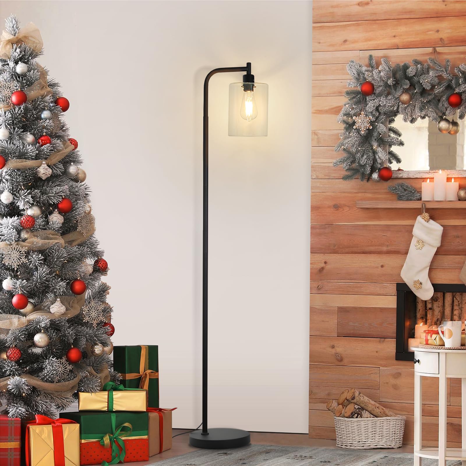 MAXvolador Industrial Floor Lamp, Modern Standing Lamps with Hanging Clear Glass Shade, Classic Reading Tall Pole Light for Livi