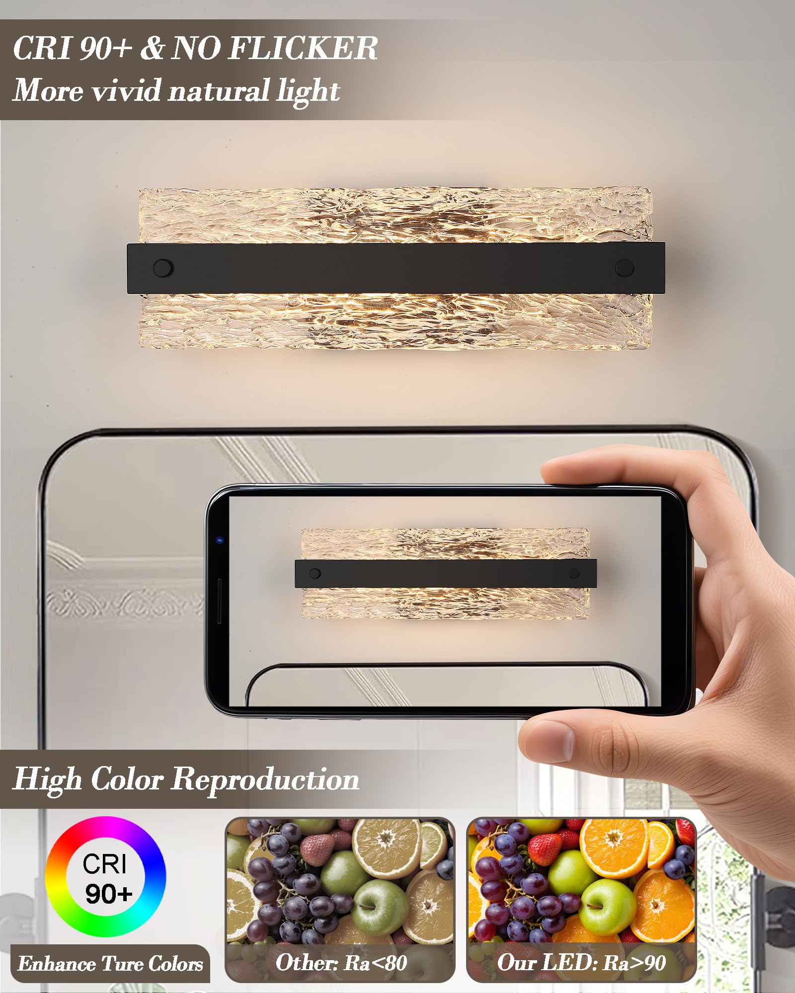 Osimir Modern Black Bathroom Vanity Light, 16.5" Dimmable LED Fixture, Crystal Bar Sconce, Model OS-MM5001-2BK
