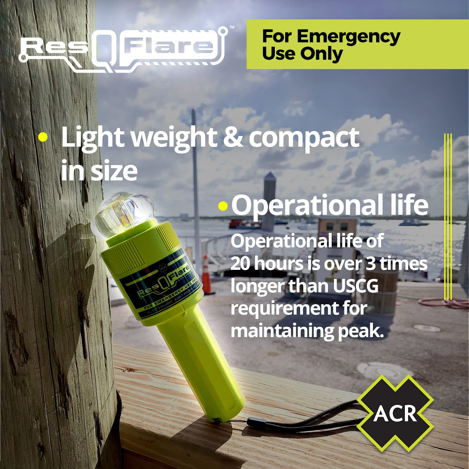 ACR ResQFlare E-Flare, USCG Approved, Model 3966, High Visibility Yellow, Plastic