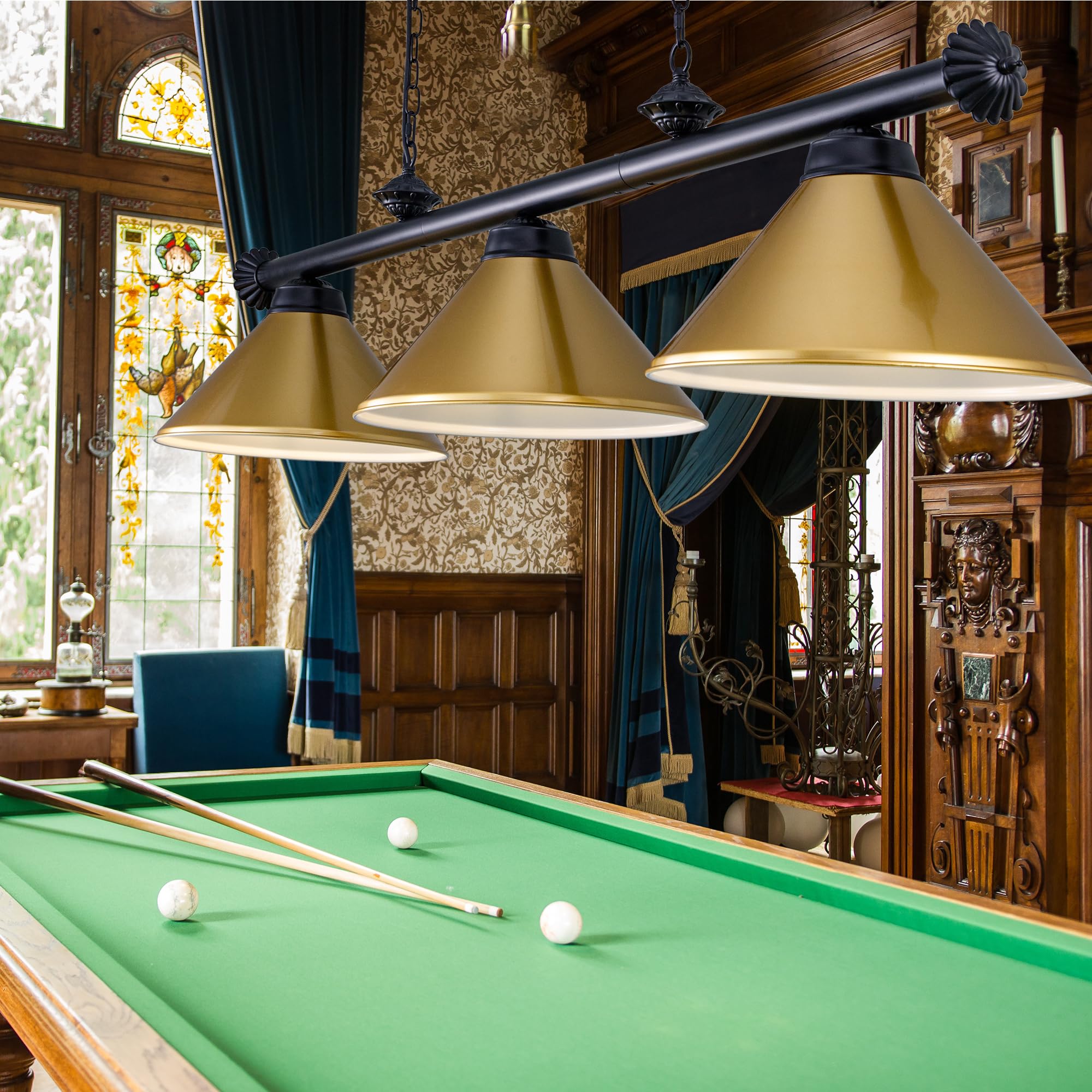 Wellmet 3 Light Pool Table Light, Billiard Lighting With Metal Lamp Shades Modern Kitchen Island Light Hanging Light Fixture For