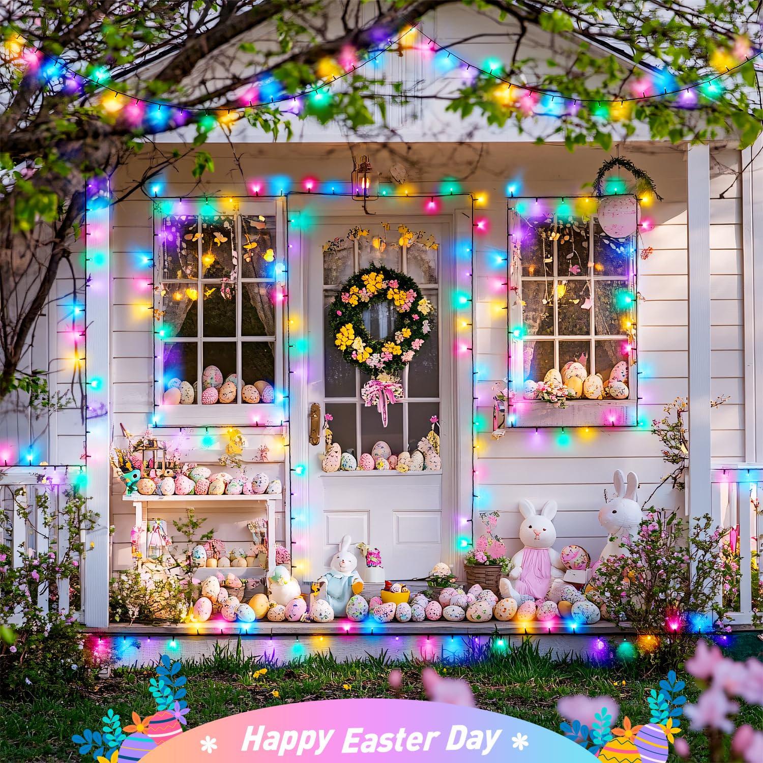 Jmexsuss 2 Pack Easter Lights Battery Operated,Each 33 Ft 100 Led Easter Lights String Outdoor Indoor, Colored Christmas Lights