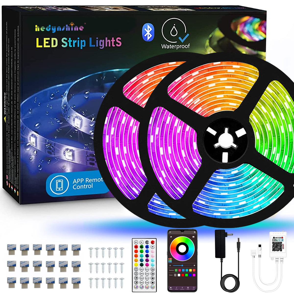 Hedynshine Outdoor Led Strip Lights Waterproof 100Ft,Ip 65 Led Lights Smart Phone Control,Rgb Color Changing With 44Key Remote,M