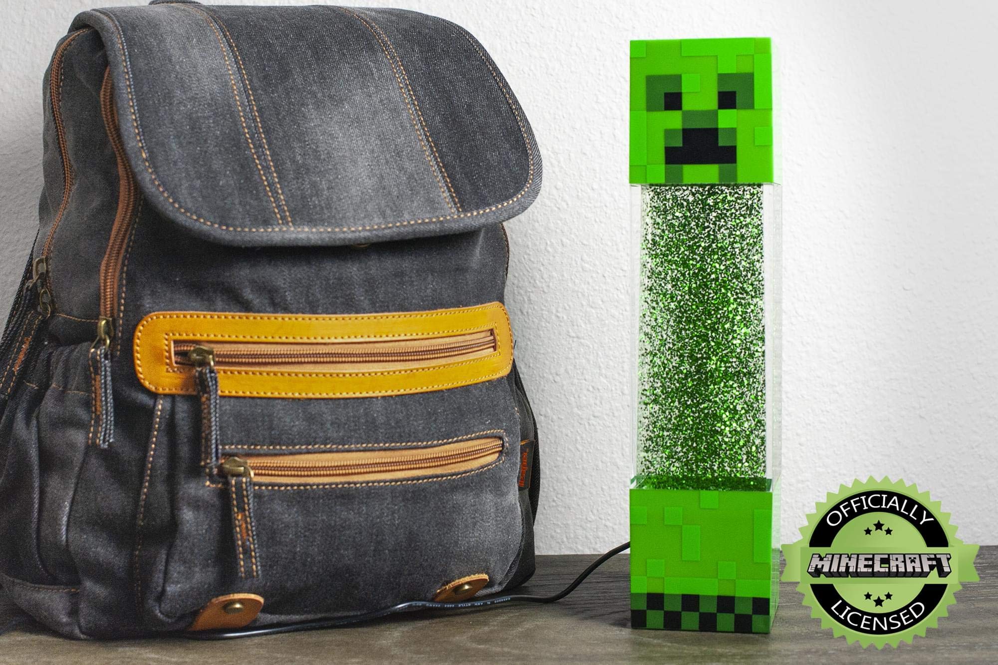 Minecraft Creeper Glitter Motion Light - 12-Inch LED Lamp, Green Plastic, Model 15825