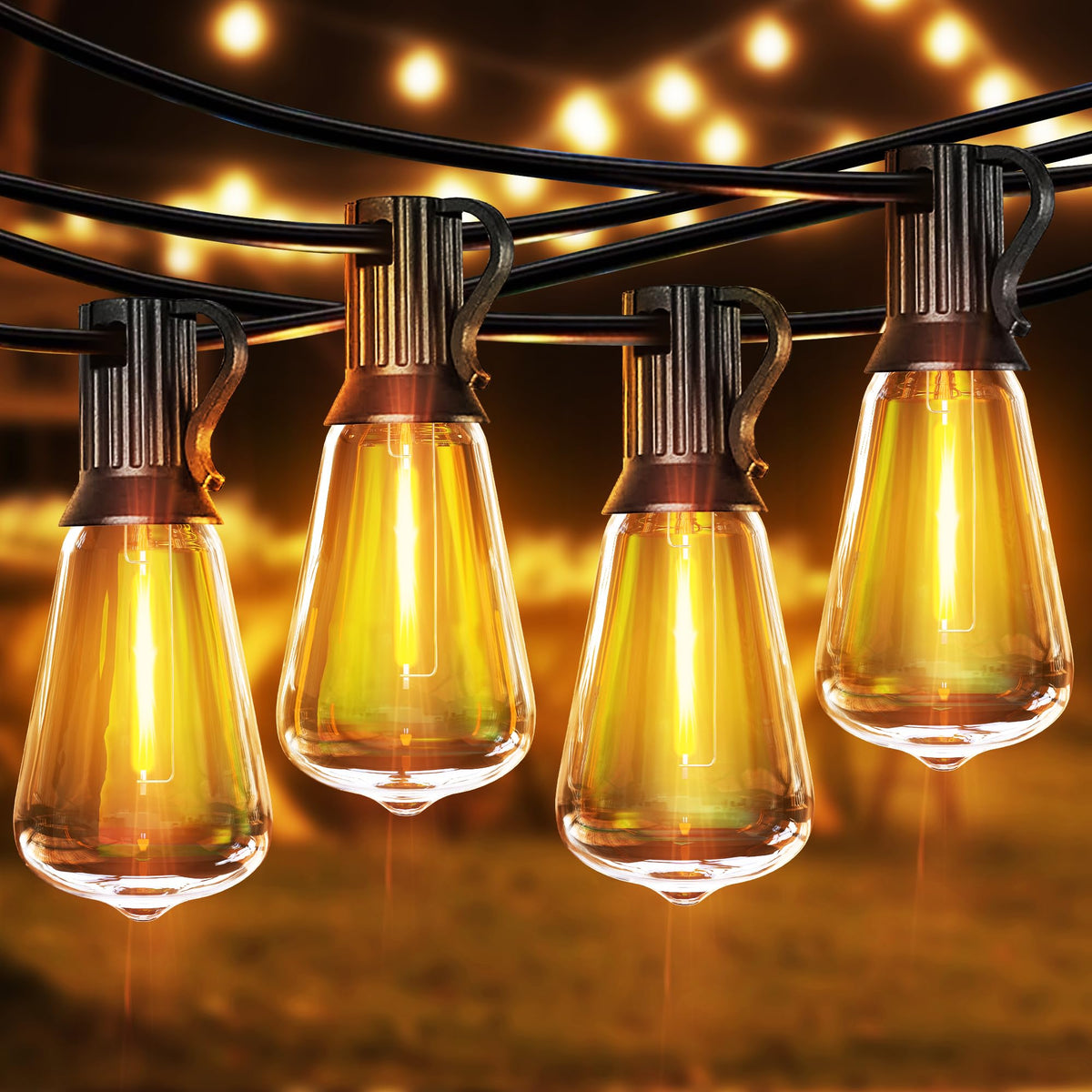 PARTPHONER LED Outdoor String Lights, 60FT Patio Lights with 32 Shatterproof ST38 Vintage Edison Bulbs, 2700K Dimmable Waterproo