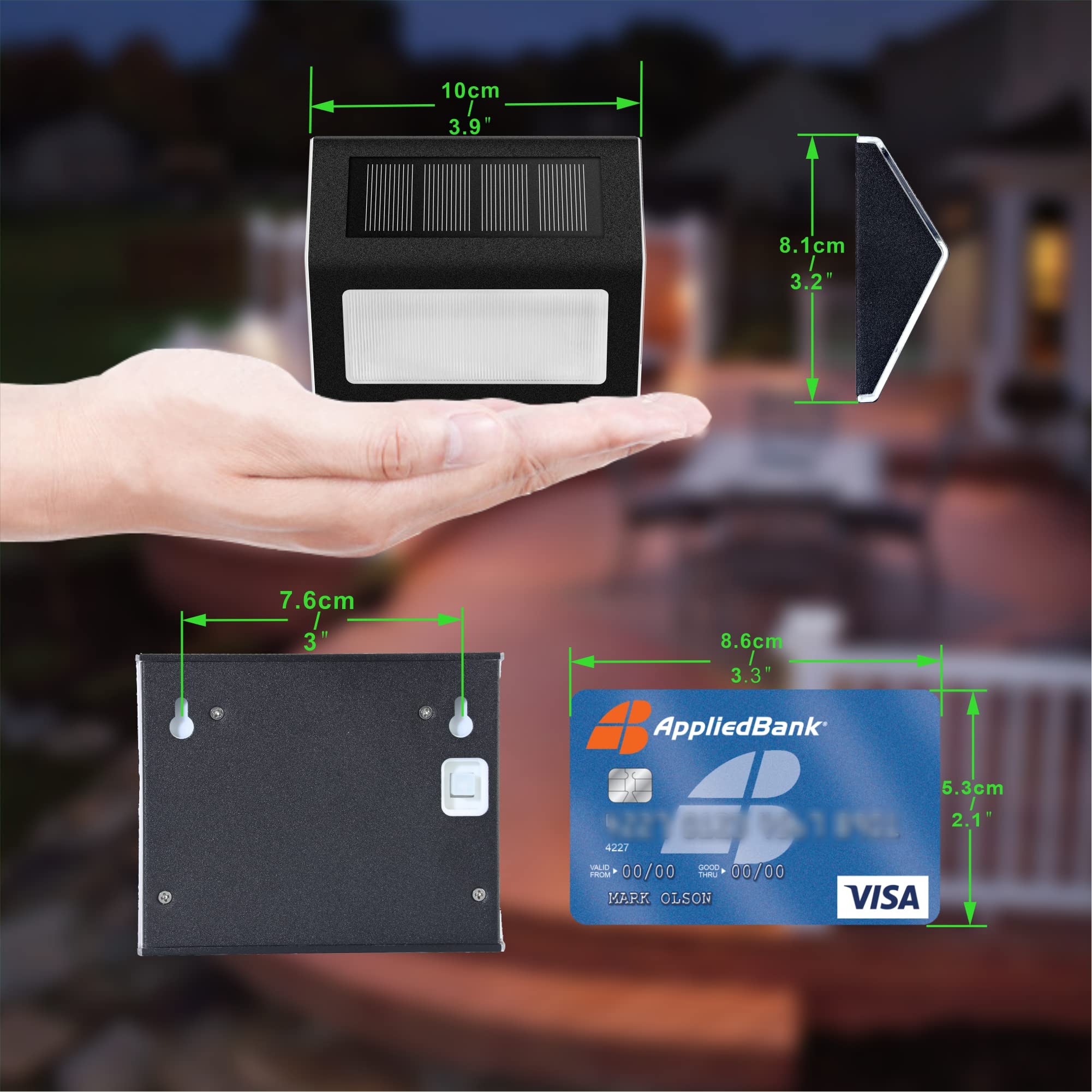 Tftek Solar Fence Lights, Waterproof Outdoor Deck Lamp, Stainless Steel, Black, 6 Pack