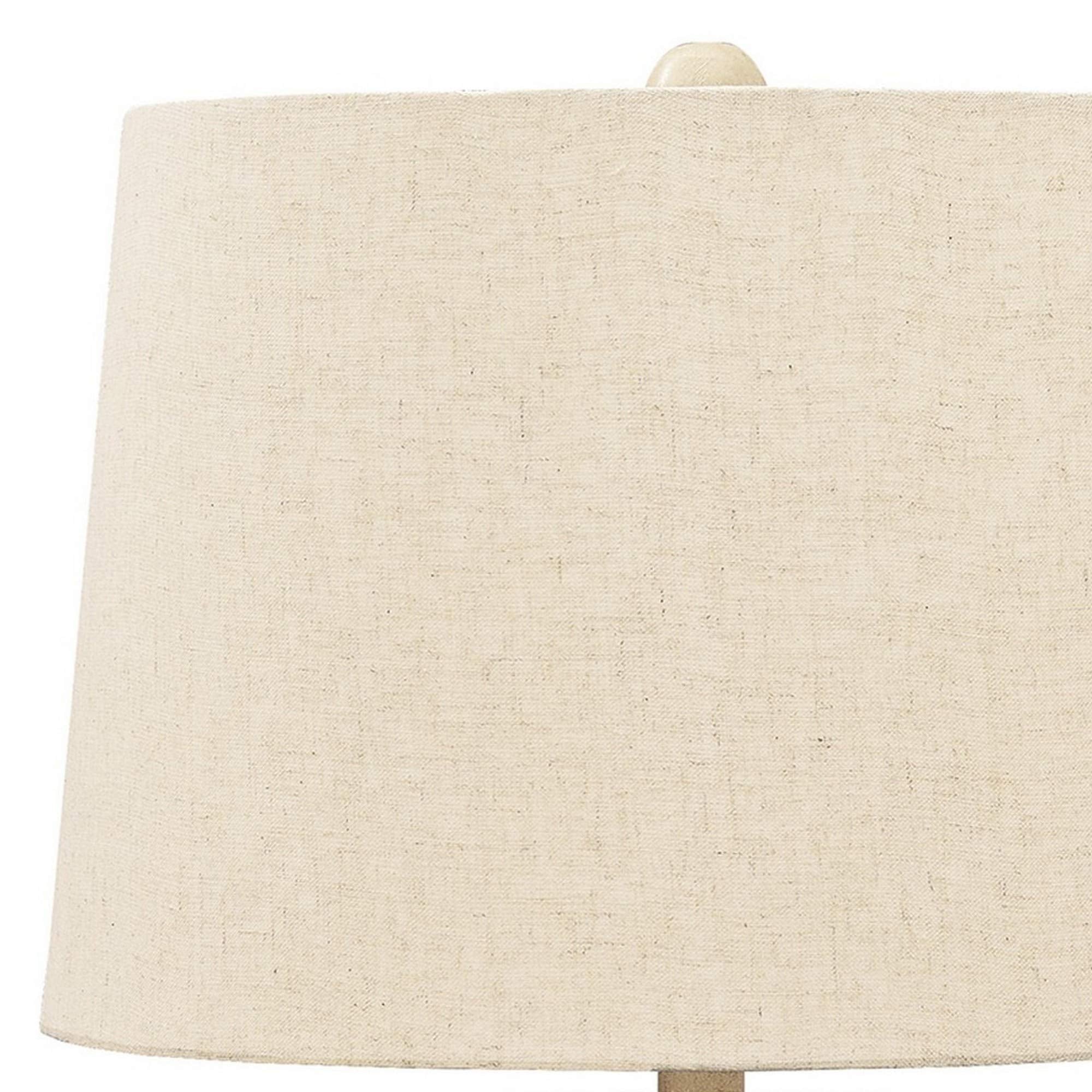 Benzara Drum Shade Table Lamp, Beige, Wood & Paper Composite Base, Model BM230940