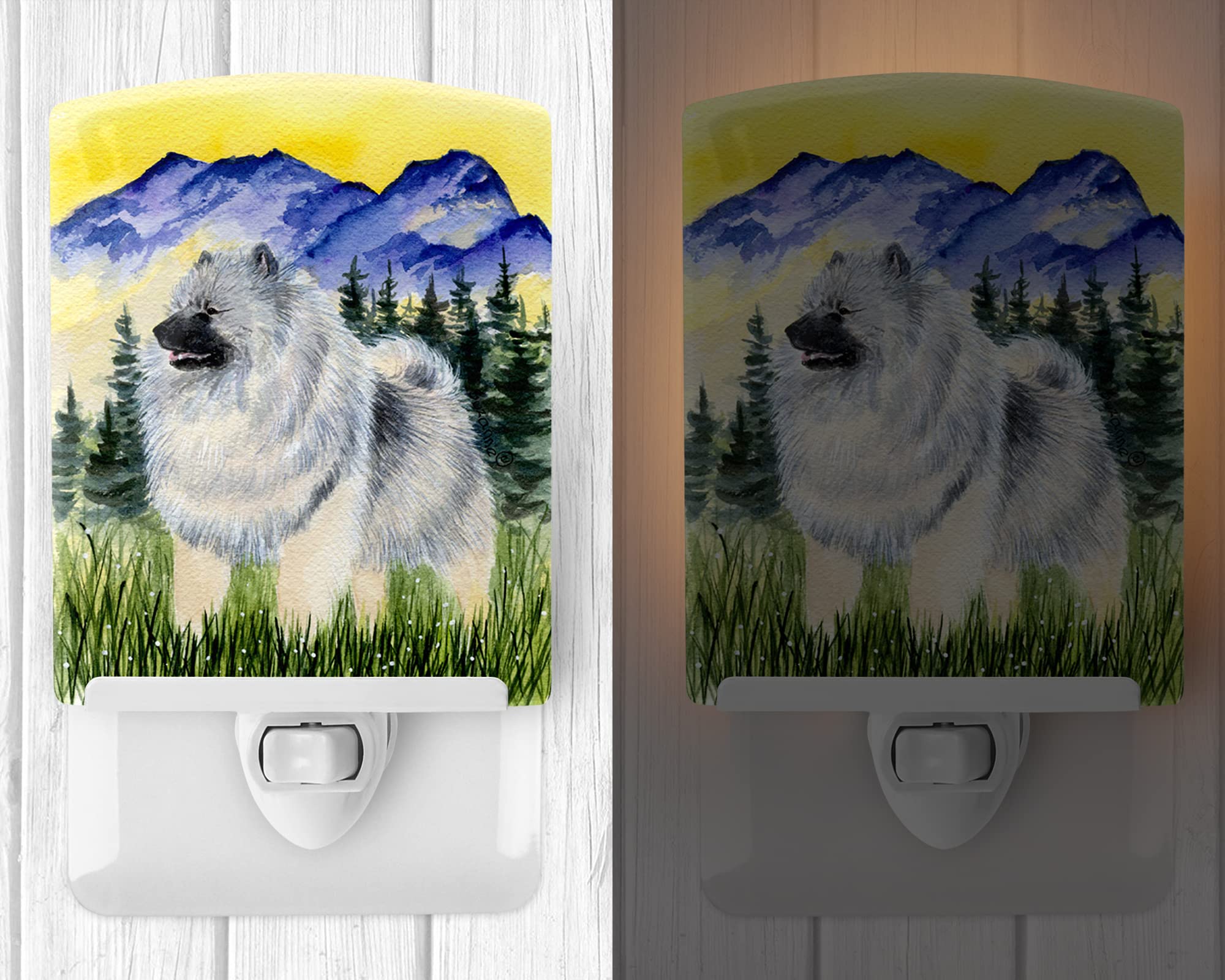 Caroline'S Treasures Ss8323Cnl Keeshond Ceramic Night Light Compact, Ul-Certified, Ideal For Bedroom, Bathroom, Nursery, Hallway, Kitchen, 6X4X3, Multicolor