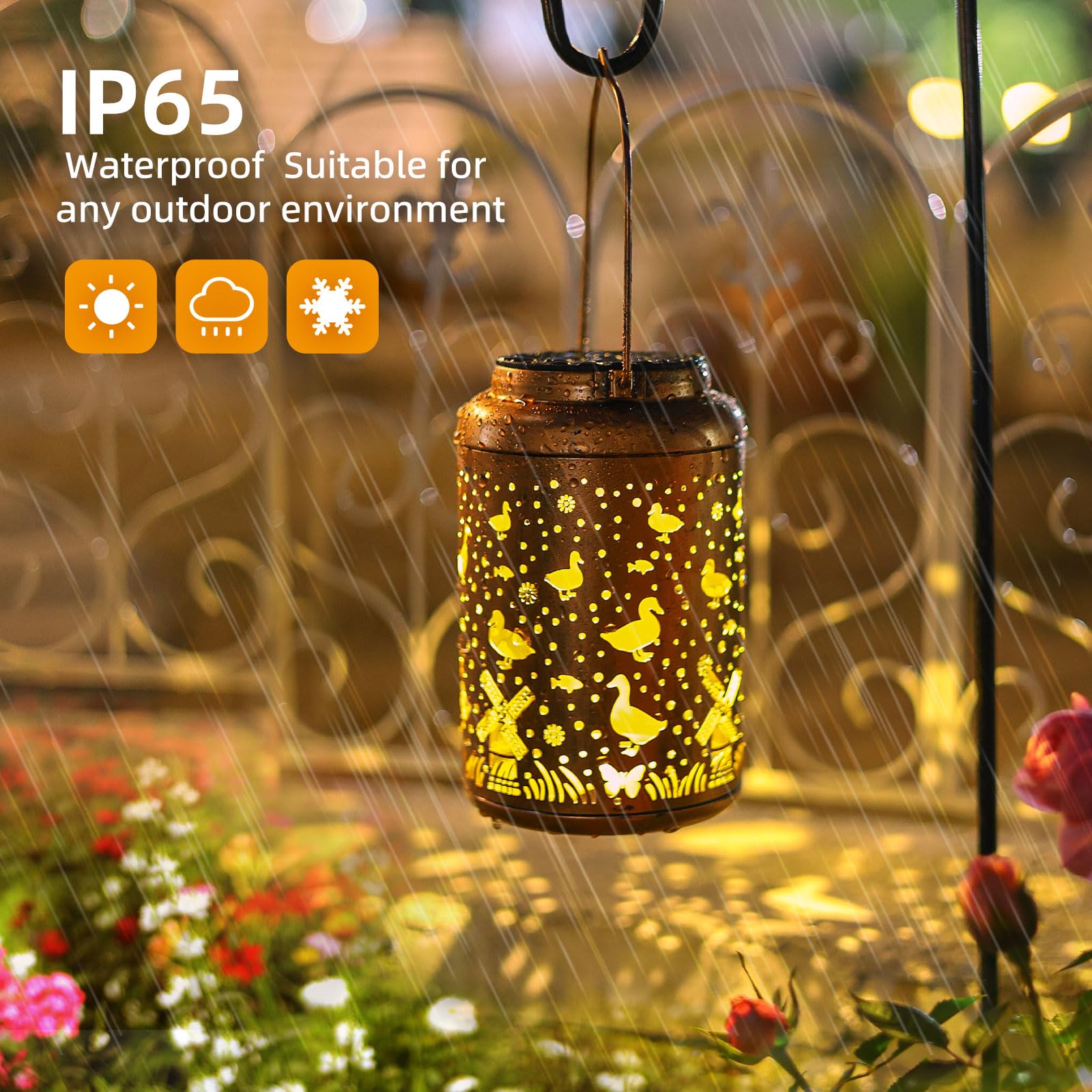 2Pack Duck Solar Lanterns Outdoor Waterproof Hanging Solar Lights Duck Gifts For Women Mom Metal Lantern Decoration Outside Led Light For Garden  Yard  Patio  Backyard  Porch  Pathway  Lawn  Landscape