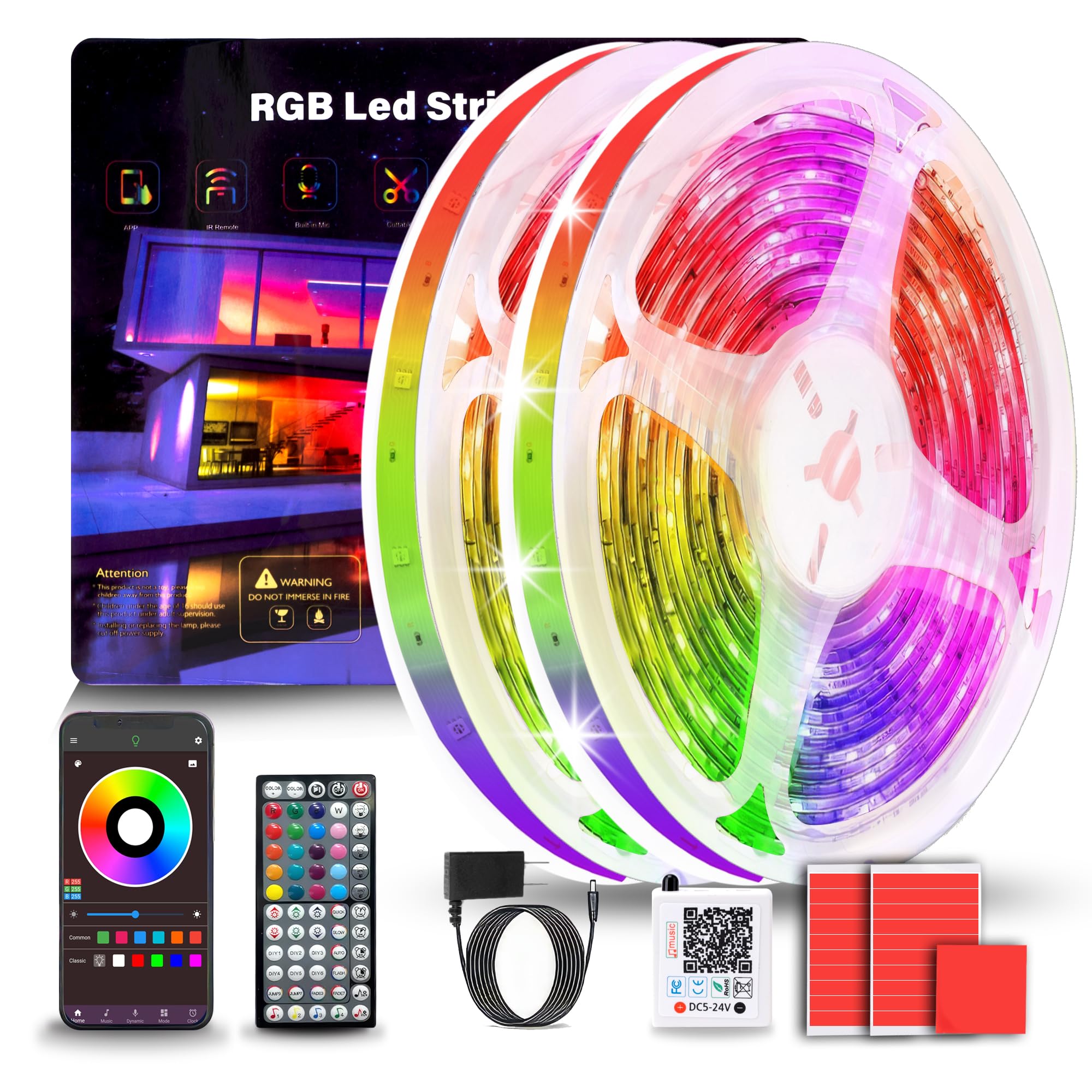 NBBUFF LED Strip Lights, 200FT Color Changing RGB, Music Sync, Remote & App Control, Model NB-rgb001-5, Multicolor