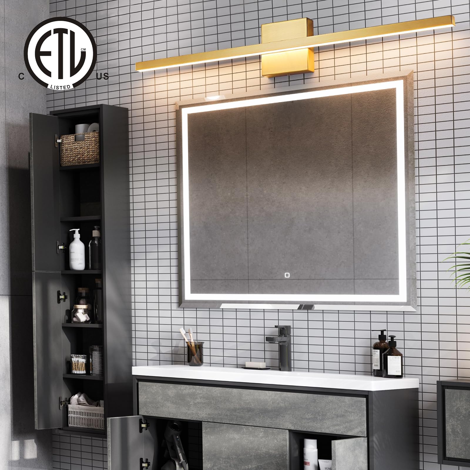 Epinl Gold Bathroom Vanity Lights - 31.5" Brushed Gold LED Wall Sconce, Dimmable, Model 8081WL-5CCT, Metal Fixture for Bathroom/Bedroom