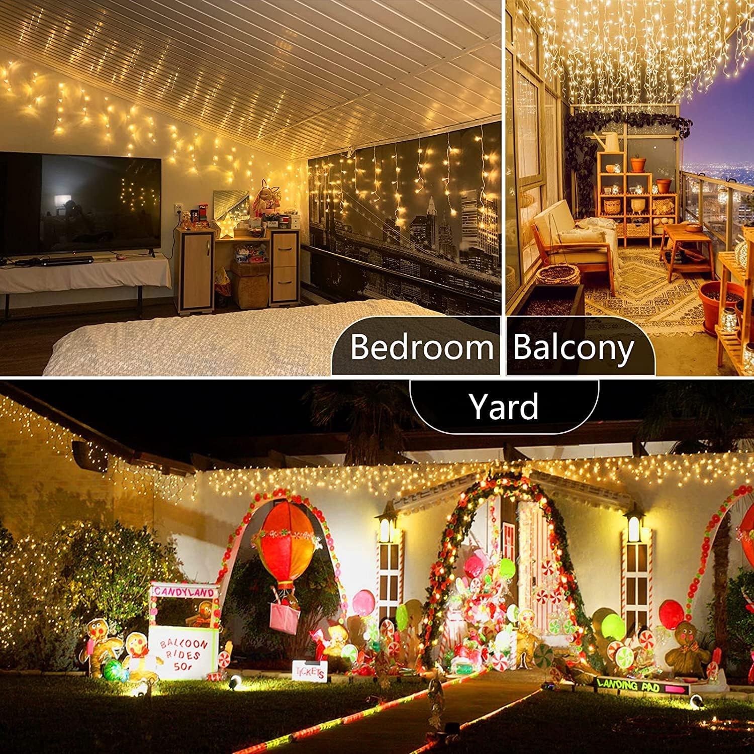 Yeguo 33Ft 400 Led Icicle Lights Outdoor, 80 Drops Icicle Christmas Lights Connectable, 8 Modes Warm White Xmas Icicle Lights Wi