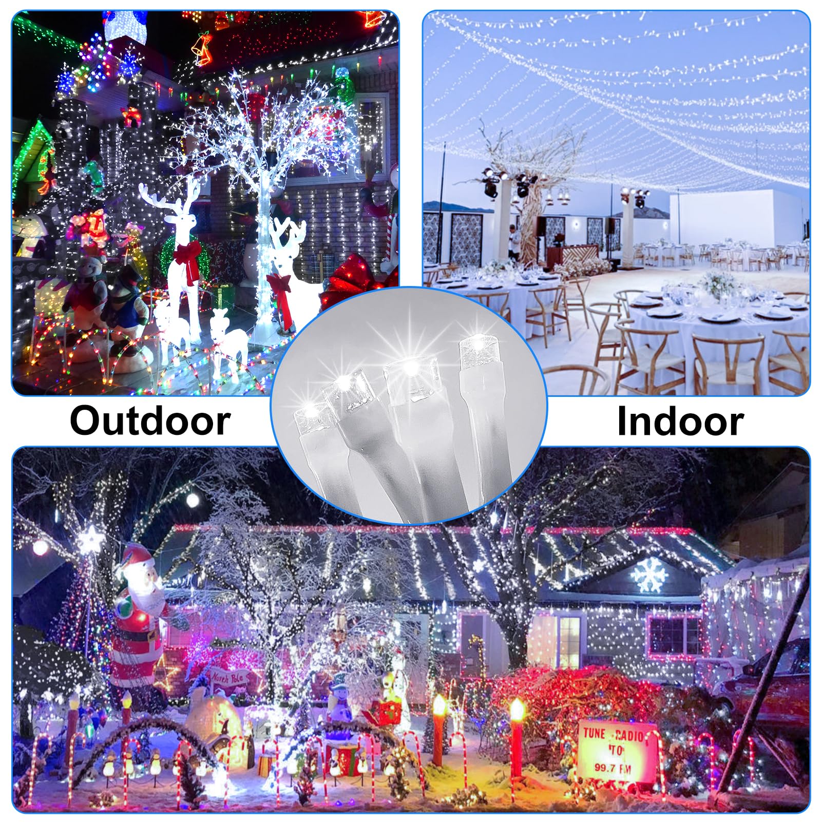 FLVOECN Christmas Lights Outdoor 1200LED 392Ft Cool White Waterproof Fairy String Lights with 8 Modes & Memory Timer YQS-200L