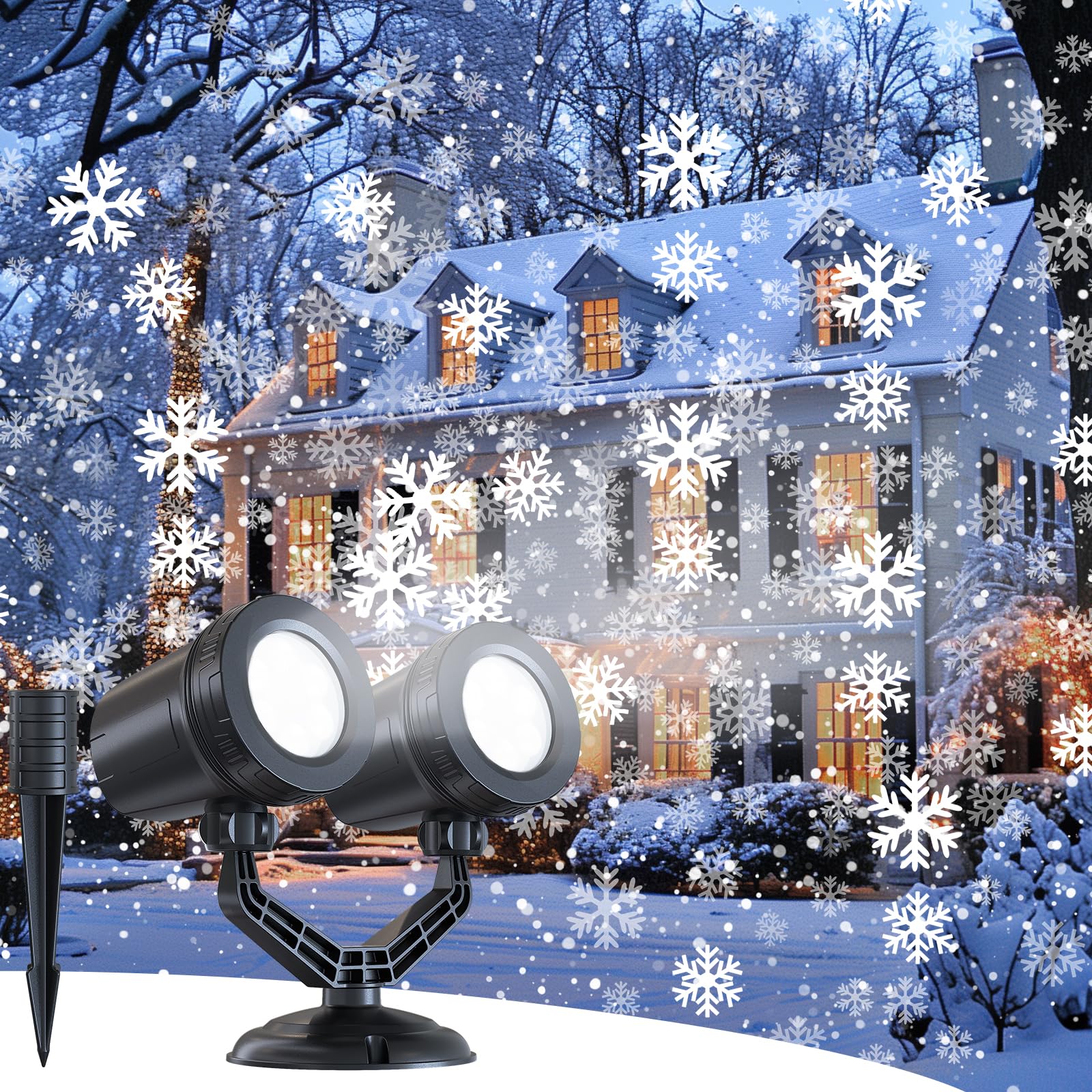 Brightown Snowflake Projector Lights Outdoor, Double Head Dynamic LED Rotating Snowfall Projector, Waterproof Christmas Decorati