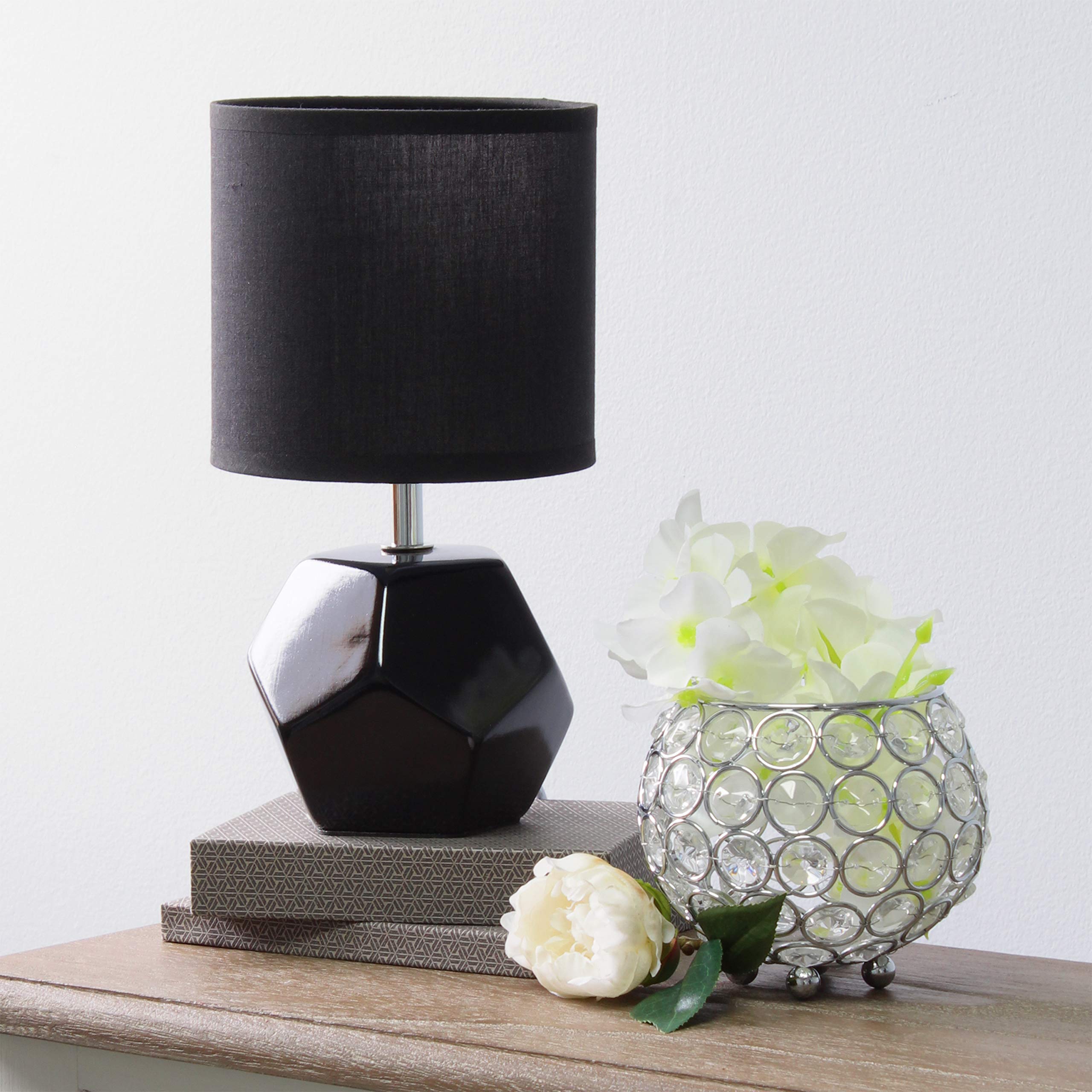 Simple Designs LT2065-BLK Round Prism Mini Table Lamp with Matching Fabric Shade, Black (Pack of 24)
