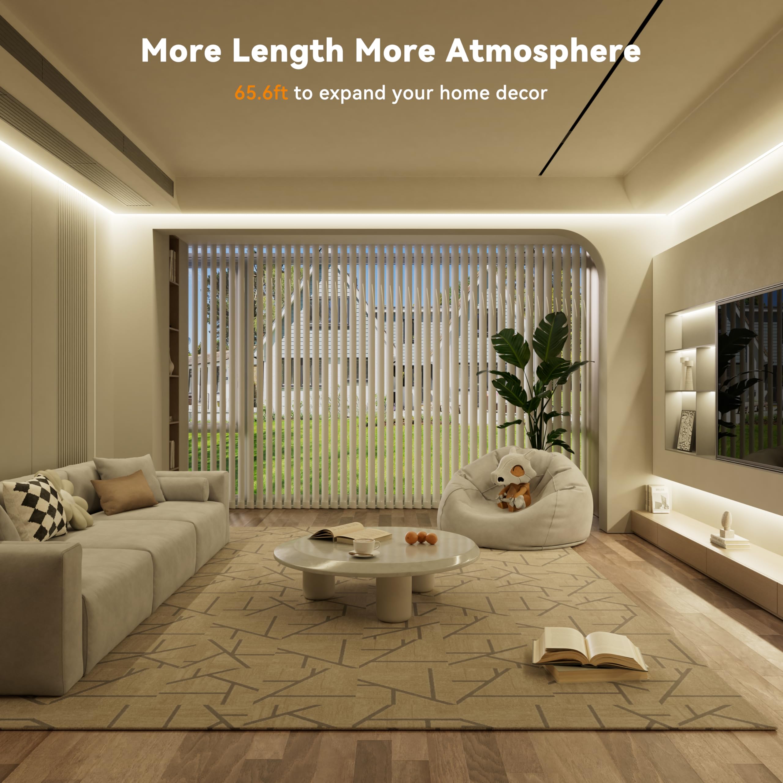 Pautix Cob Led Strip Light 65.6Ft/20M,Work With Alexa/Google Assistant,9600 Leds Natural White 4000K,Cri93+ Super Bright High Lu