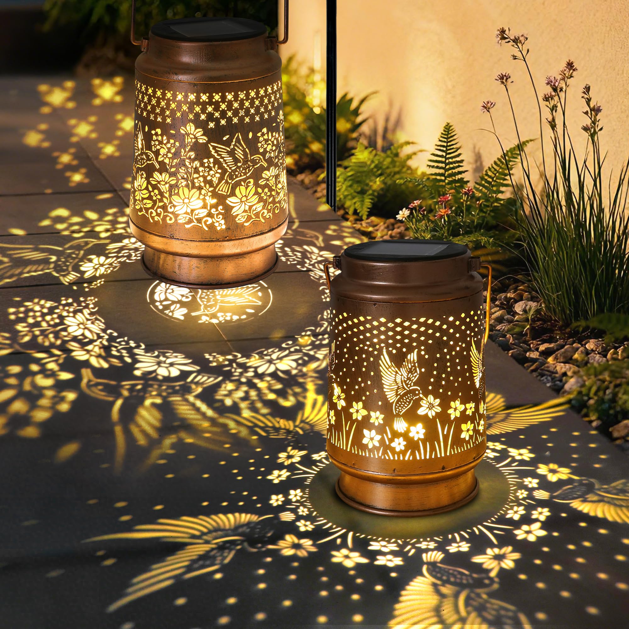 Sumloty Hummingbird Solar Lantern 2pack - Outdoor Decorative Solar Lanterns for Garden, Patio, Backyard, and Porch - Waterproof 