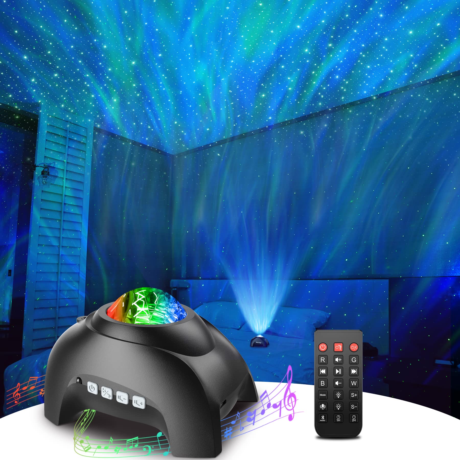 Rossetta Star Projector, Galaxy Projector For Bedroom, Led Night Light Aurora Projector With Bluetooth Speaker, White Noise, Tim