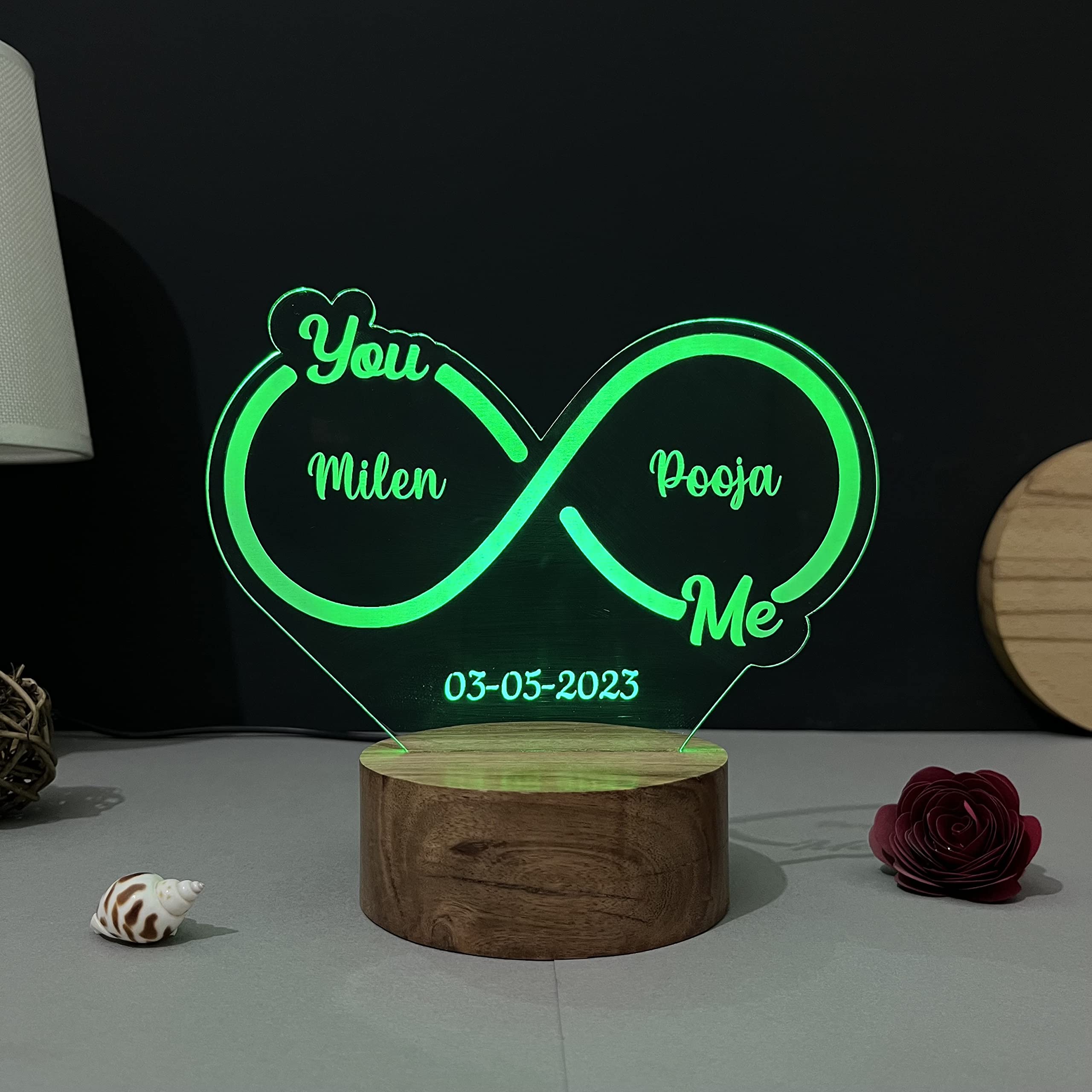 WOWOOD Wood Anniversary Gift For Couple Wedding Gift Lamp Love Night Light (Infinity Design Multicolor), LED