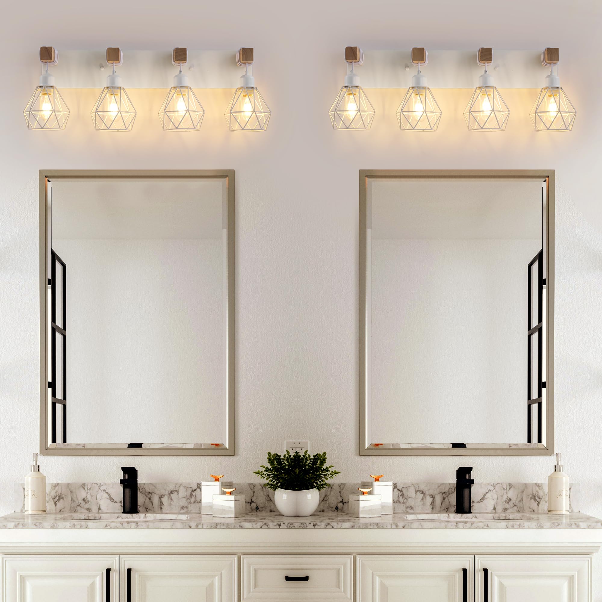 maesta Farmhouse Bathroom Vanity Light Fixtures, 4-Light Metal Sconces, White, Model MA021-4