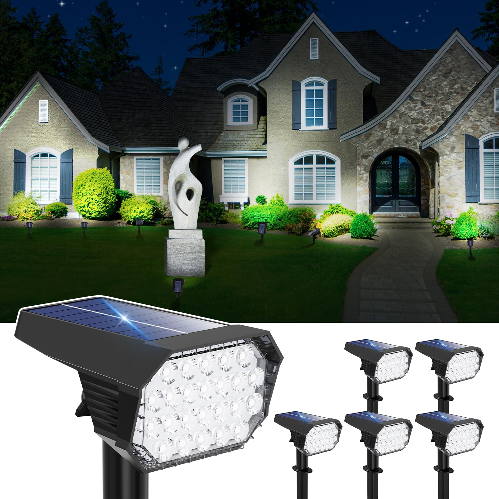 GVSHINE 6 Pack Solar Powered Spot Lights, 24 LEDs, Waterproof, 8 Color Modes, for Yard, Garden, Tree, Model GV0528, Multicolor