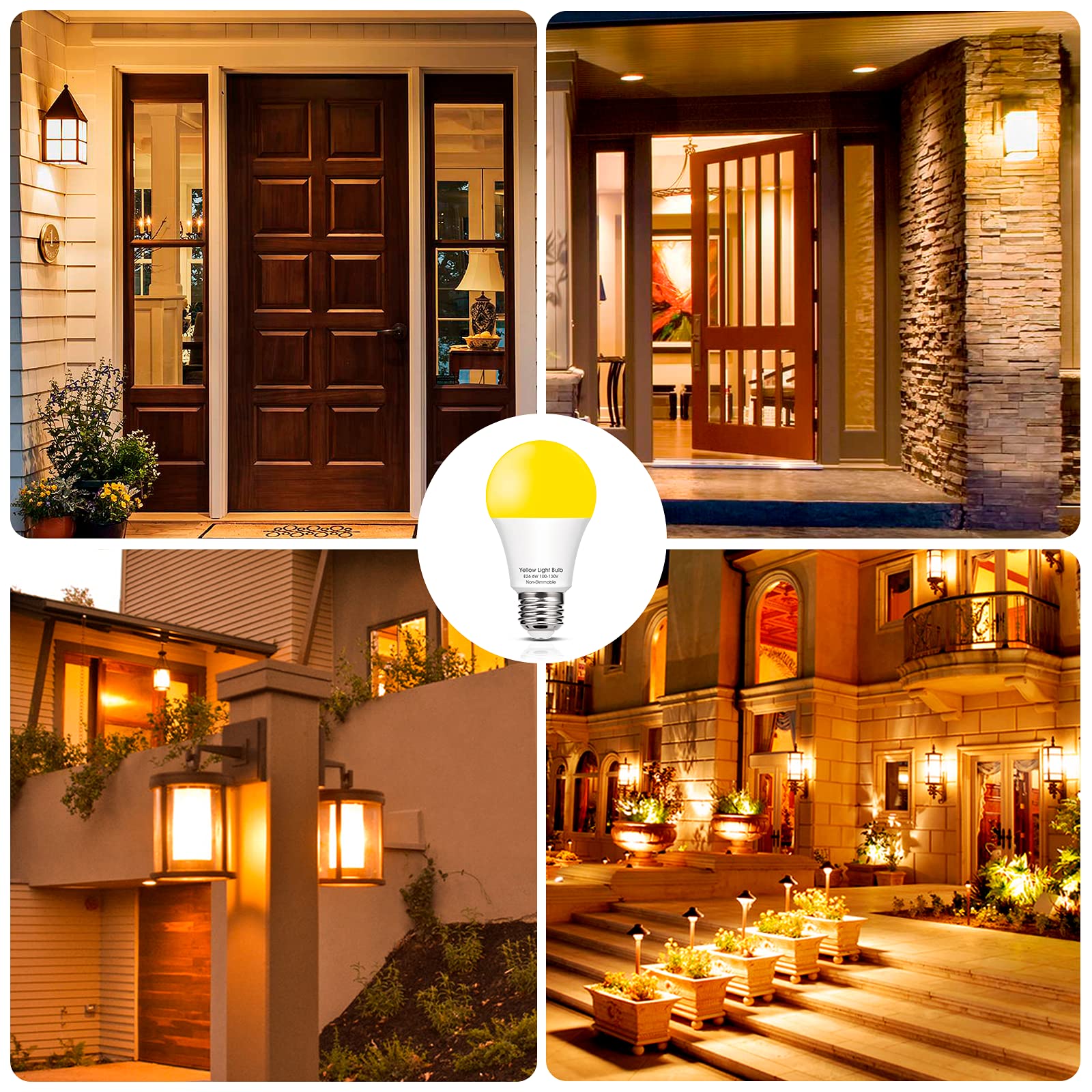 Evastary 6W Yellow Led Bug Light Bulbs, 40W Equivalent, Amber Night Lights, 4 Pack