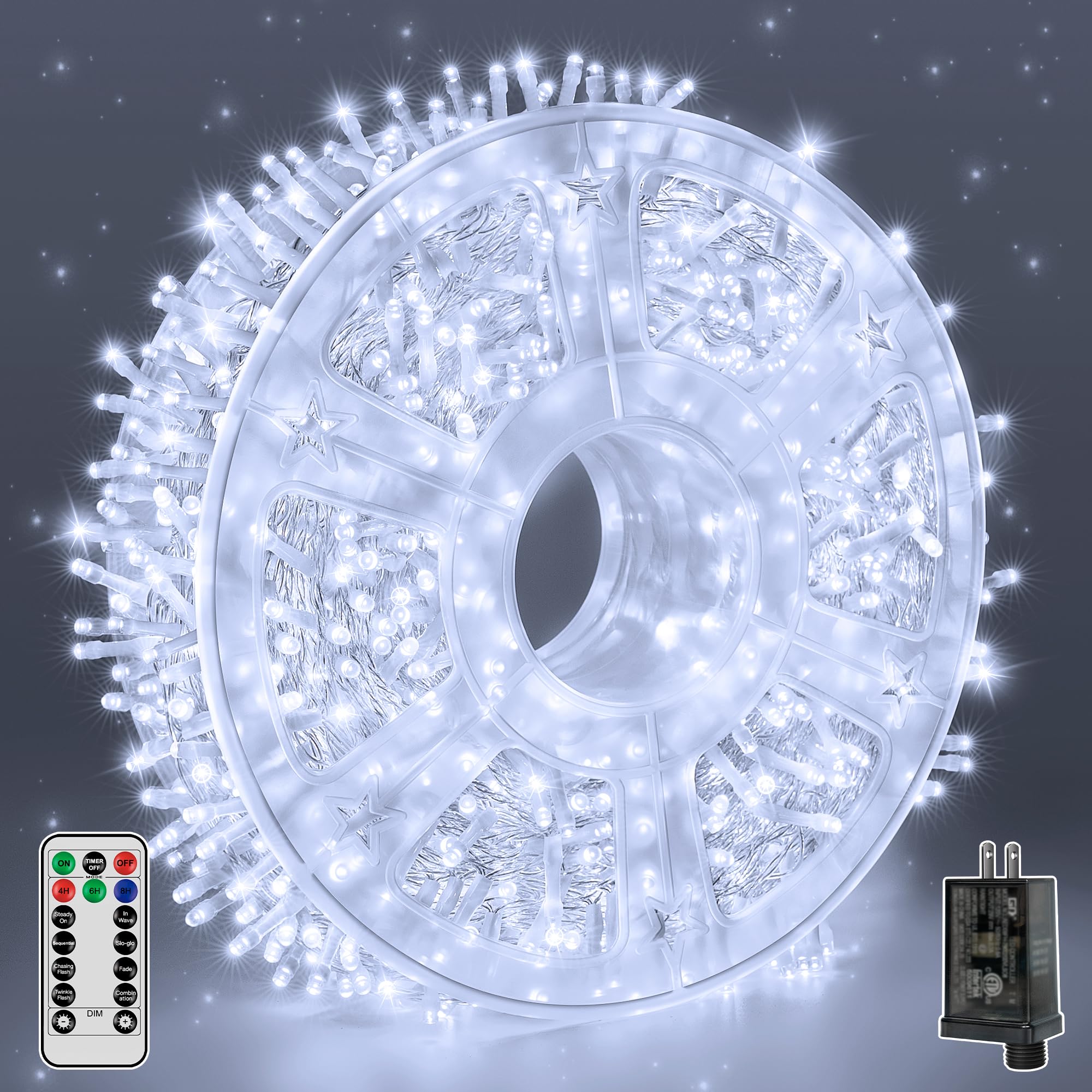 Guhope Christmas Lights 600LED 98FT, Waterproof Outdoor String Lights with Remote and Timer, 8 Modes Dimmable Fairy Lights for I