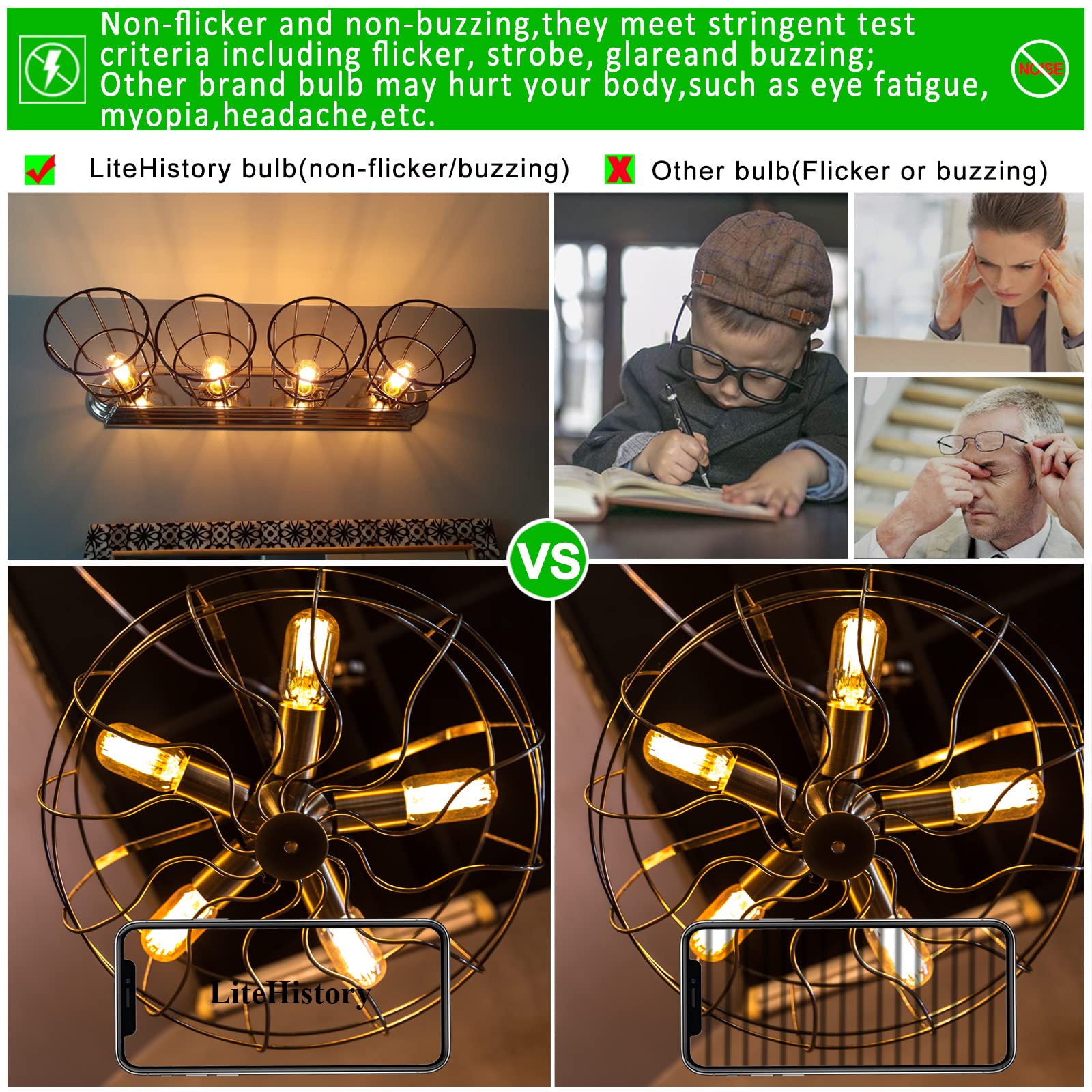 Litehistory E26 Led Bulb 6W Equivalent E26 Bulb 60 Watt Warm White 2200K Amber E26 Edison Bulb Dimmable Ac120V 400Lm Tubular T14 T45 Led Bulb For Pendant, Sputnik,Vanity,Wall Sconces Pack Of 6