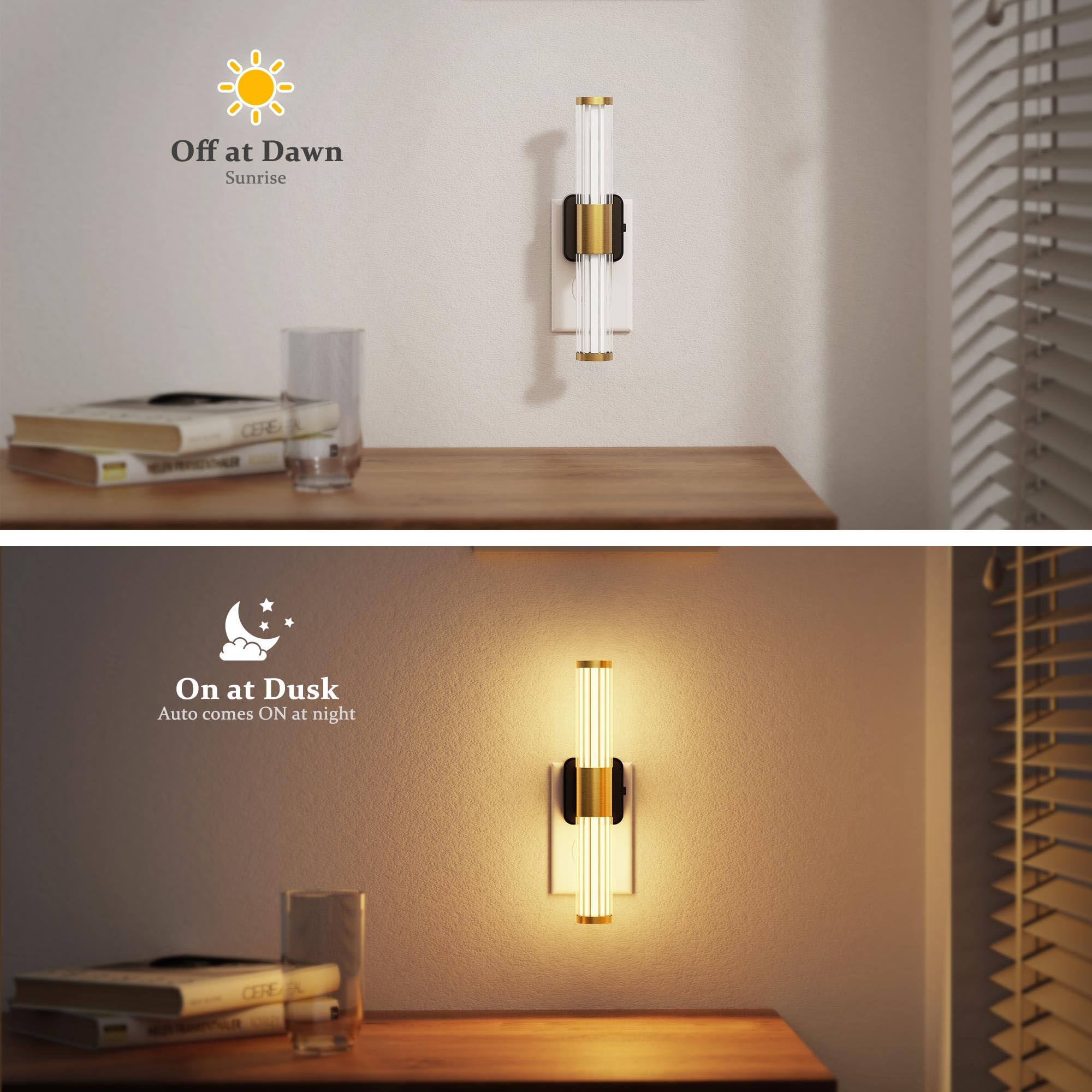 JandCase Night Light, Dimmable 0-100LM, Soft White 3000K, Plastic, 1 Pack, Gold-3000K, Model C-GY22602US