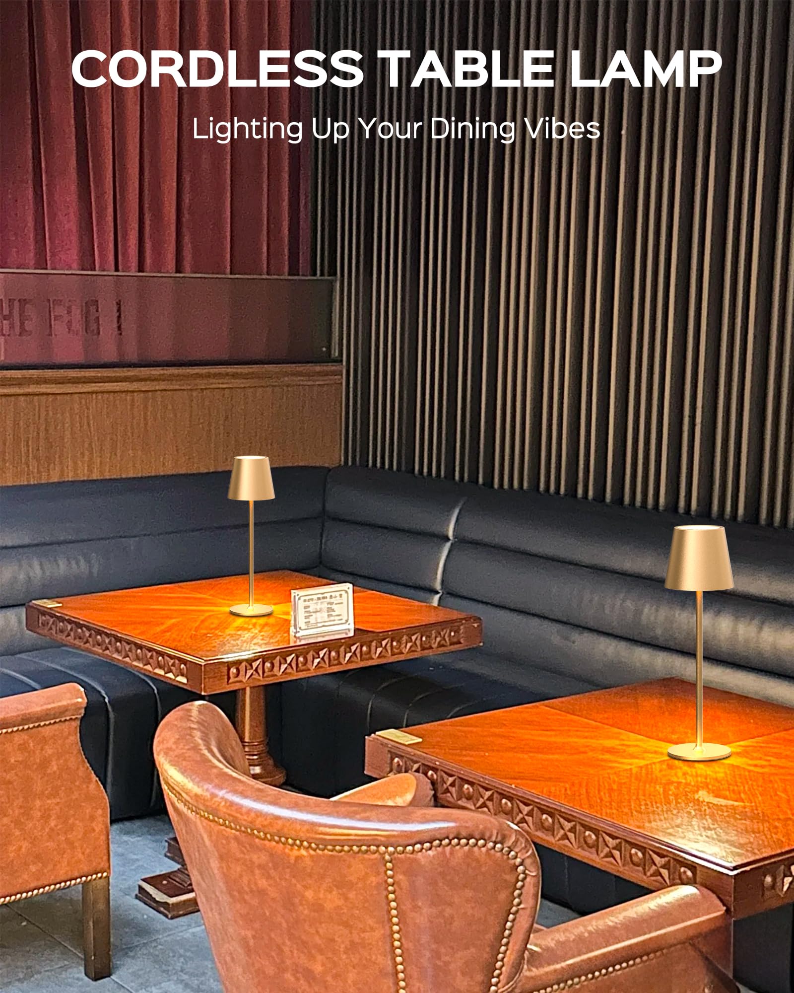 JACKYLED Cordless Table Lamps, 5000mAh Battery, 3 Height Settings, LED, Waterproof, Gold, 2 Pack, Model JKTL02-7005402B