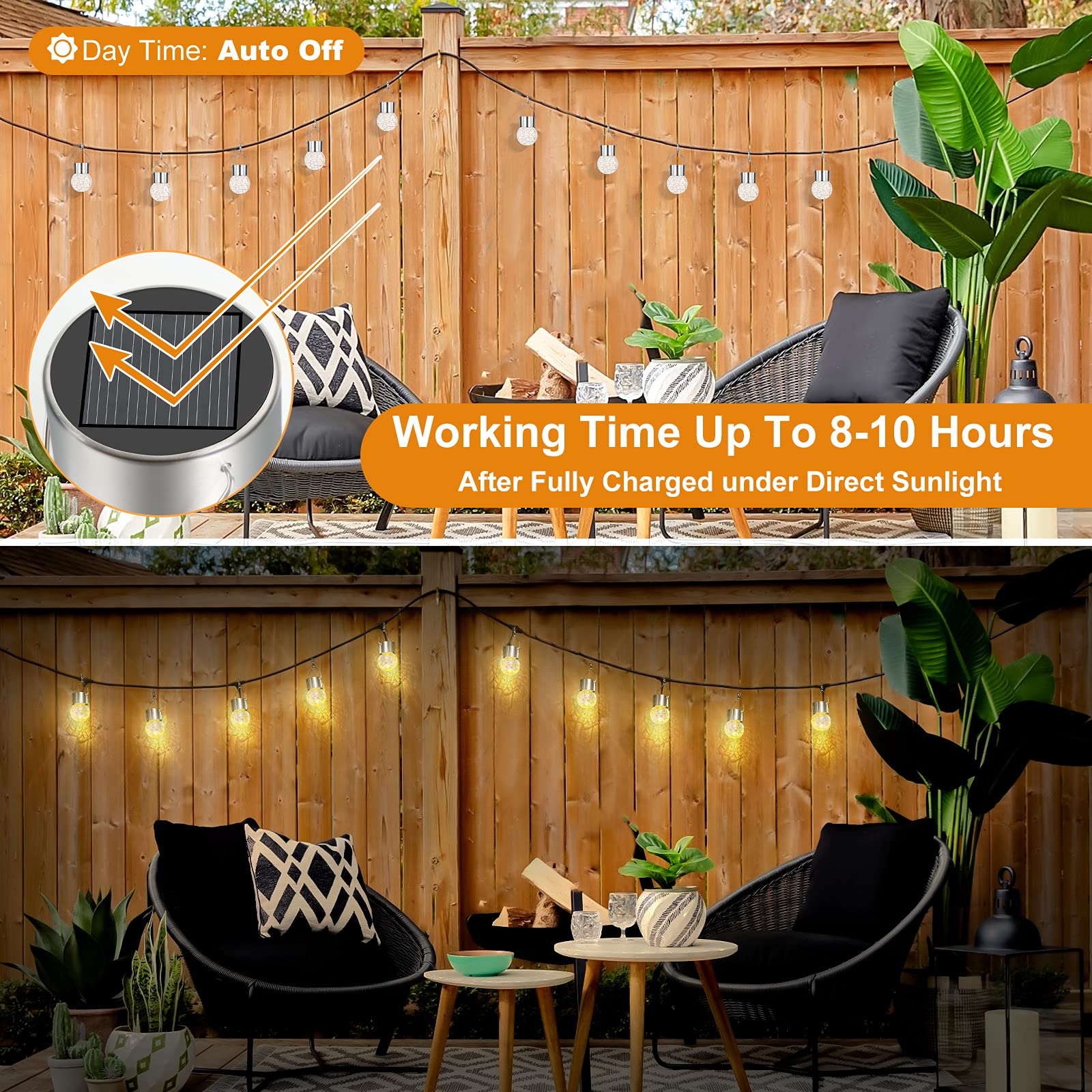 Bosceos 12-Pack Hanging Solar Lights - Waterproof Cracked Glass LED Globes, Warm White for Garden Patio Christmas Decoration