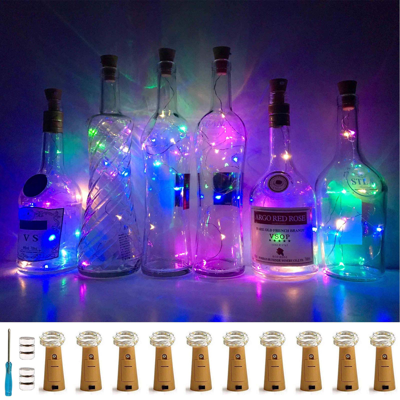 LoveNite Wine Bottle Lights, 10 Pack LED Fairy String Lights, Cork Shape, Battery Operated, 4 Colors