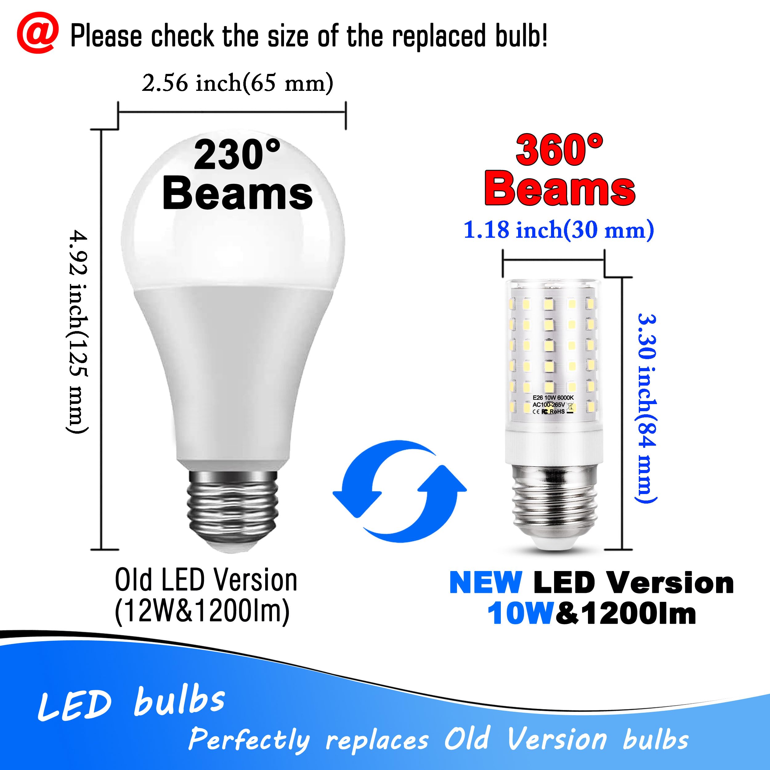 E26 Led Candelabra Light Bulb 10W Equivalent 100W 6000K Daylight White 1200Lm E26 Edison Base Led Corn Bulbs For Refrigerator Ch