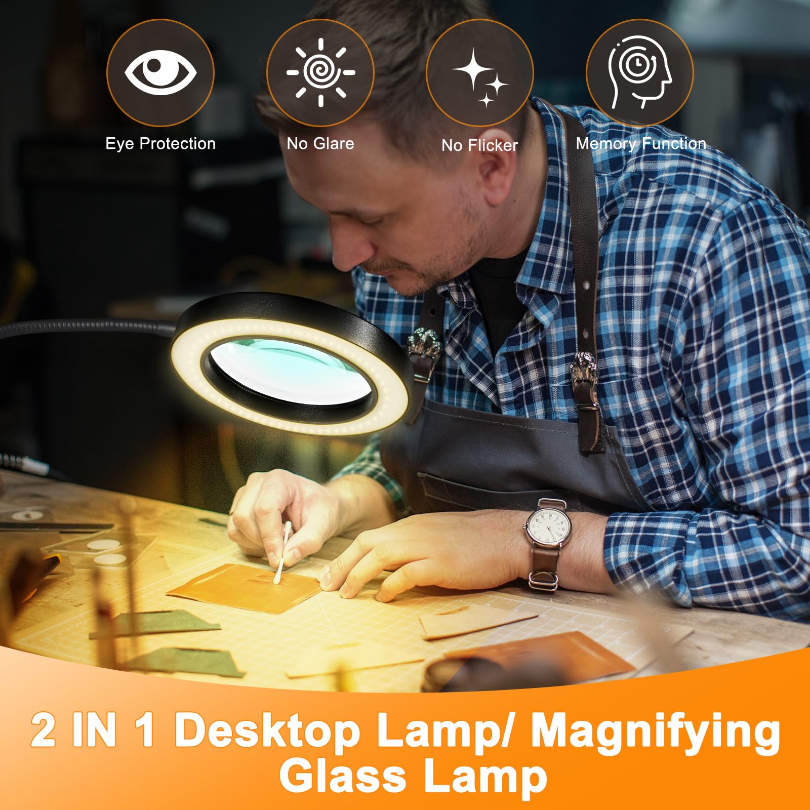 Macasa 10X Magnifying Glass With Light And Timer, 2 In 1 Magnifying Desk Lamp, 3 Color Modes 10 Dimmable Brightness, Flexible Go